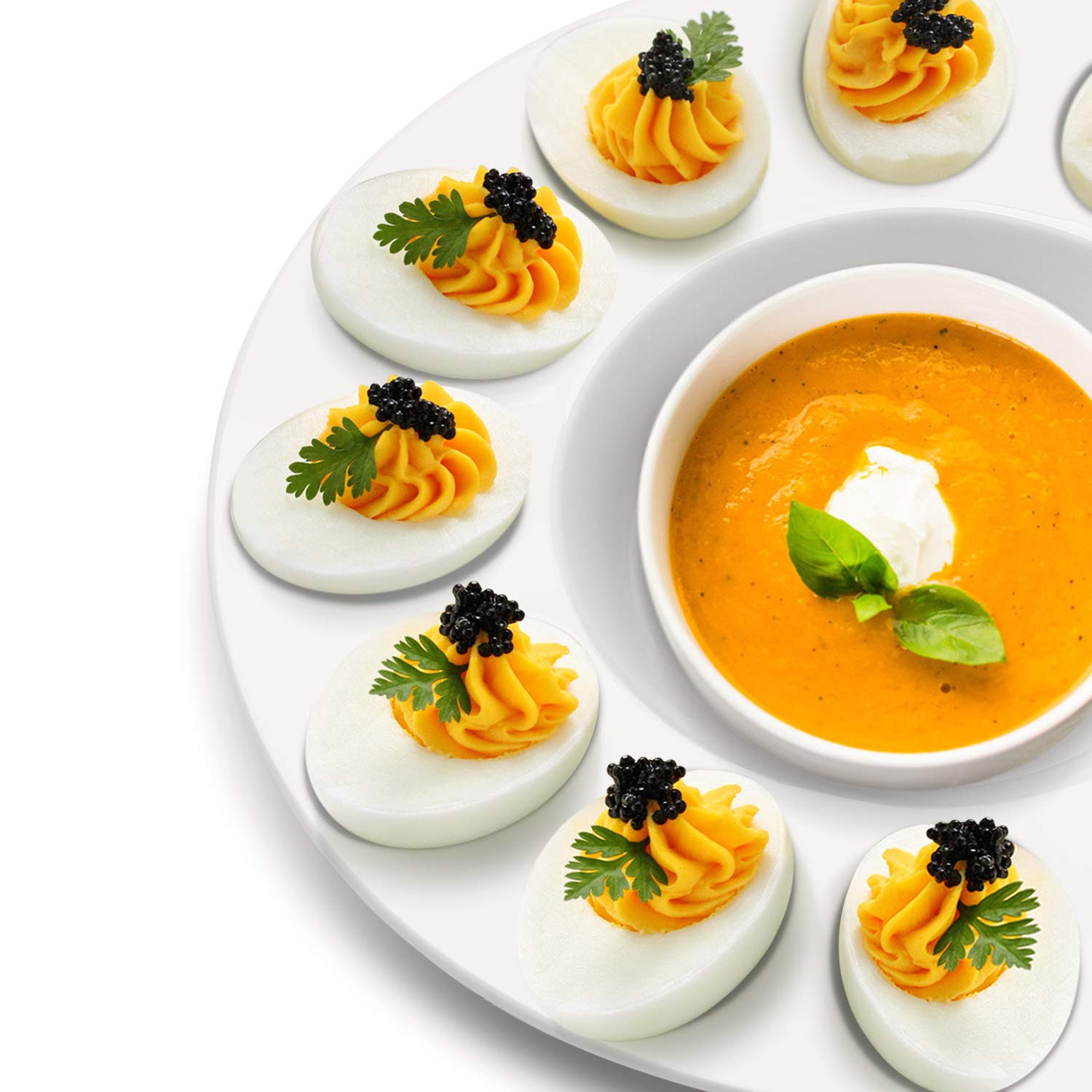 Flexzion Ceramic Deviled Egg Tray - 12 Cup White Porcelain Serving Platter (2 Pack) for Hard Boiled Eggs, Easter & Party Appetizers - Perfect for Holiday Gatherings, Catering Events & Kitchen Decor