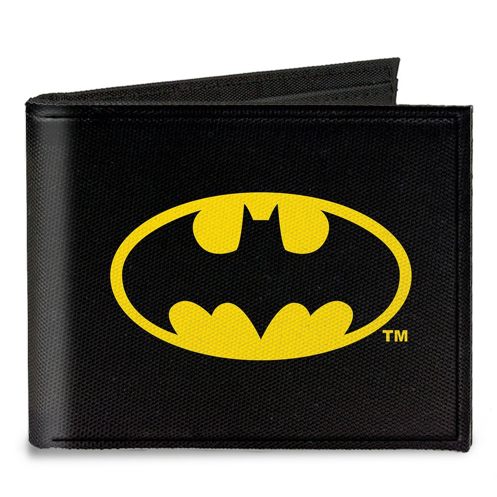 Batman Black/Yellow Canvas Bi-Fold Wallet for Men - Secure RFID Blocking Slim Bifold Wallet - Perfect for Everyday Use, Travel & Gifts