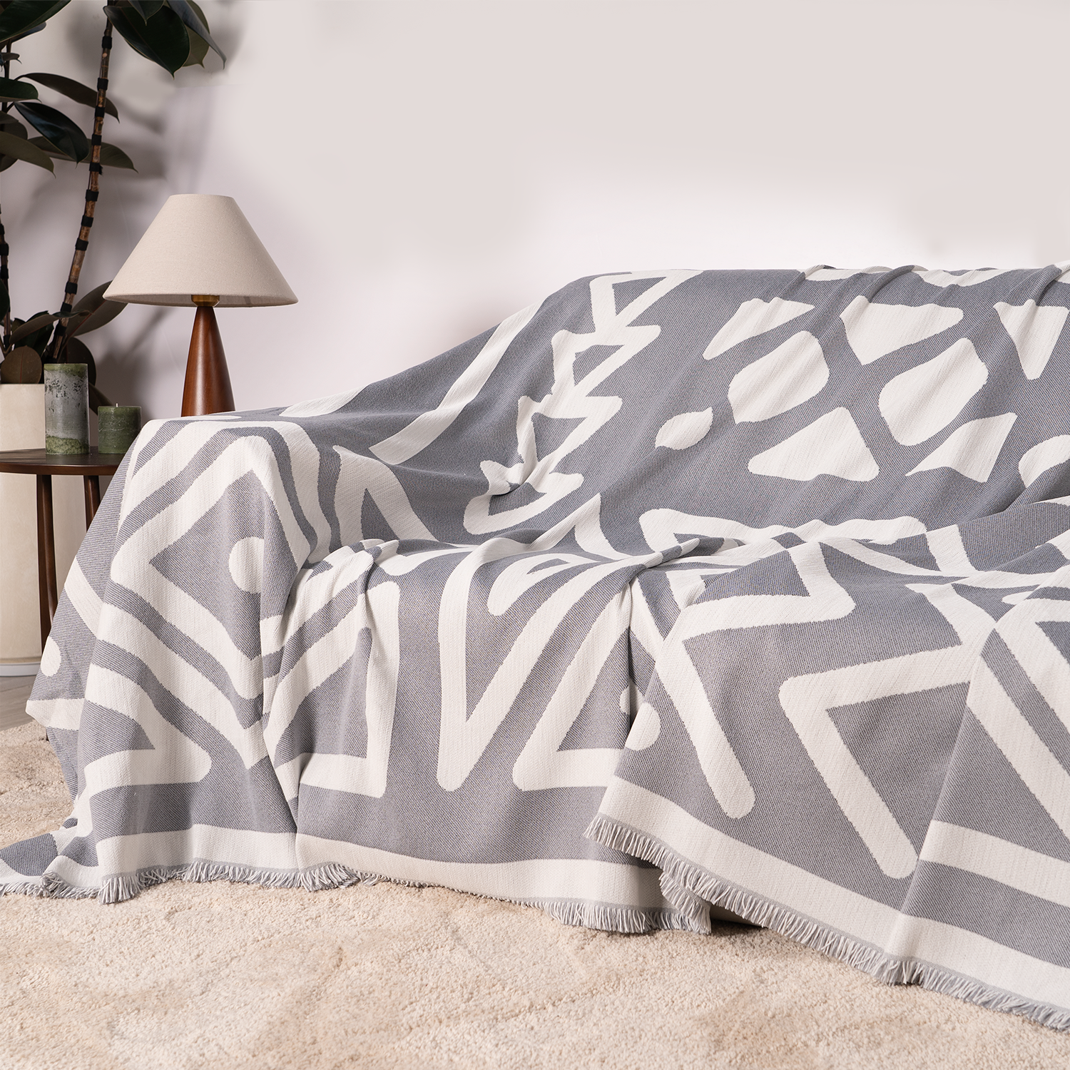 Stylish Geometric Boho Sofa Cover - Modern Bohemian Couch Slipcover for Living Room, Bedroom & Dorm Decor
