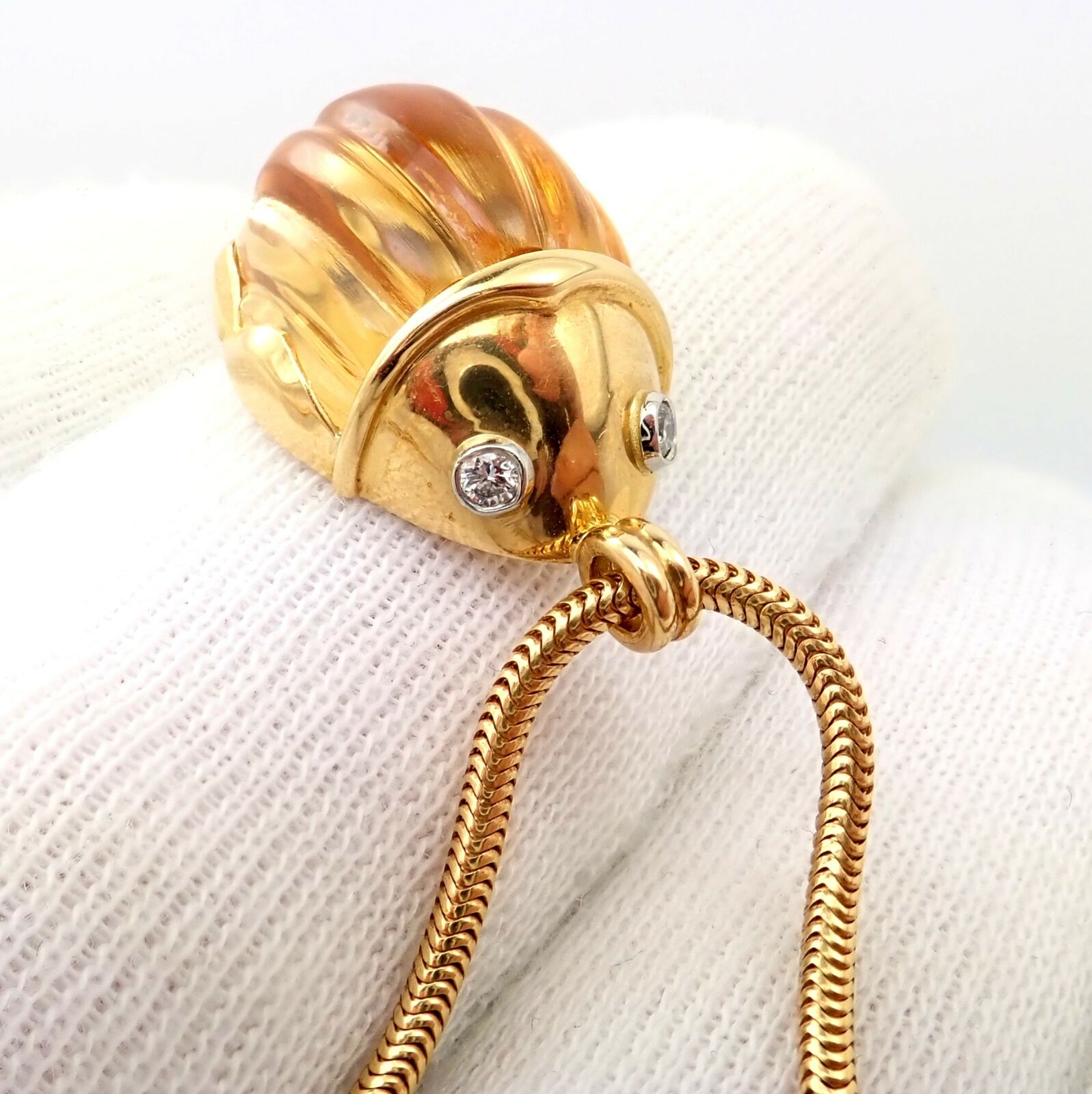 Tiffany & Co Platinum 18k Gold Carved Citrine Diamond Scarab Necklace - Vintage Luxury Jewelry for Women, Perfect for Weddings, Anniversaries & Special Occasions