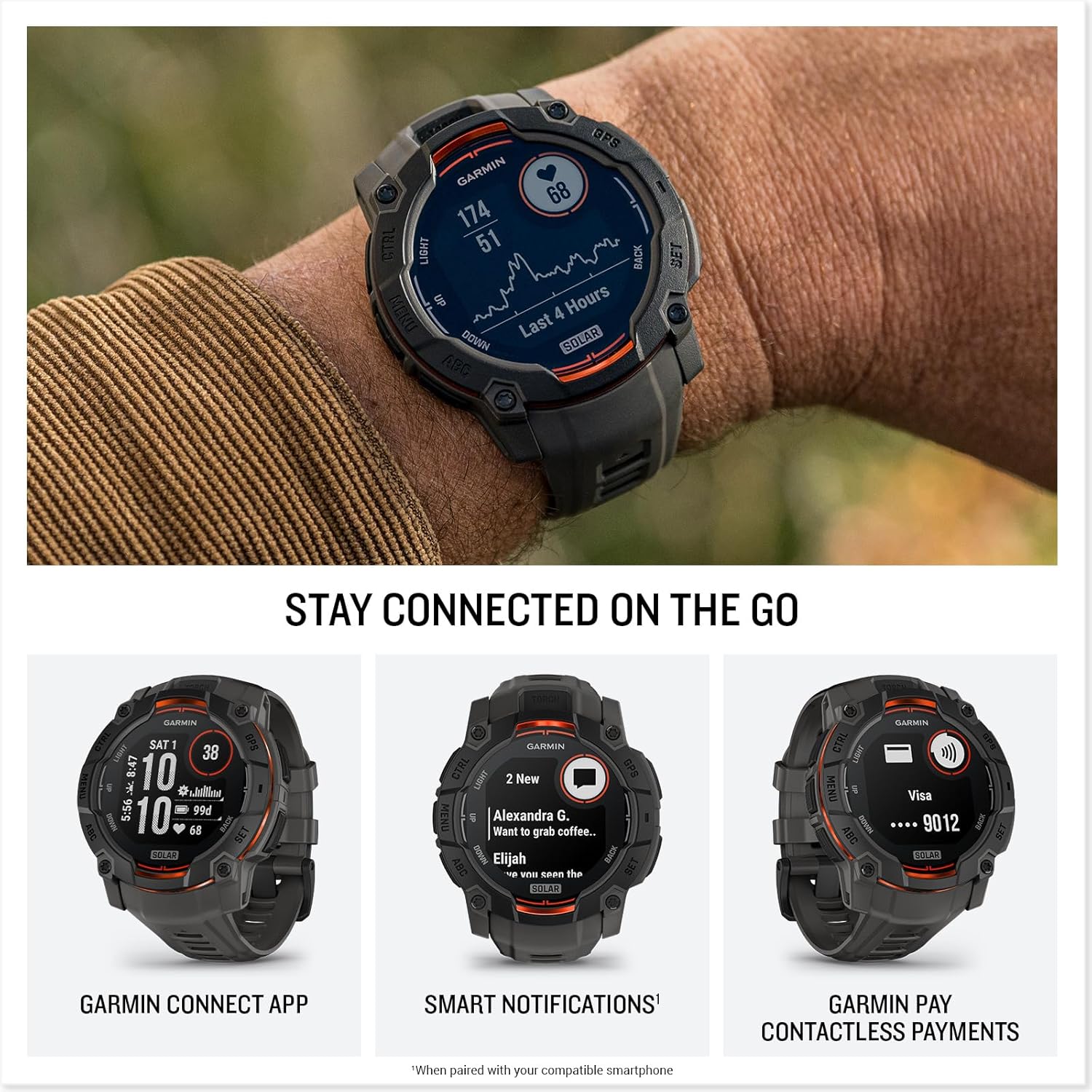 Garmin Instinct 3 Rugged Outdoor GPS Smartwatch - Waterproof Hiking Watch with Heart Rate Monitor & GPS Tracking for Running, Cycling, and Adventure Activities