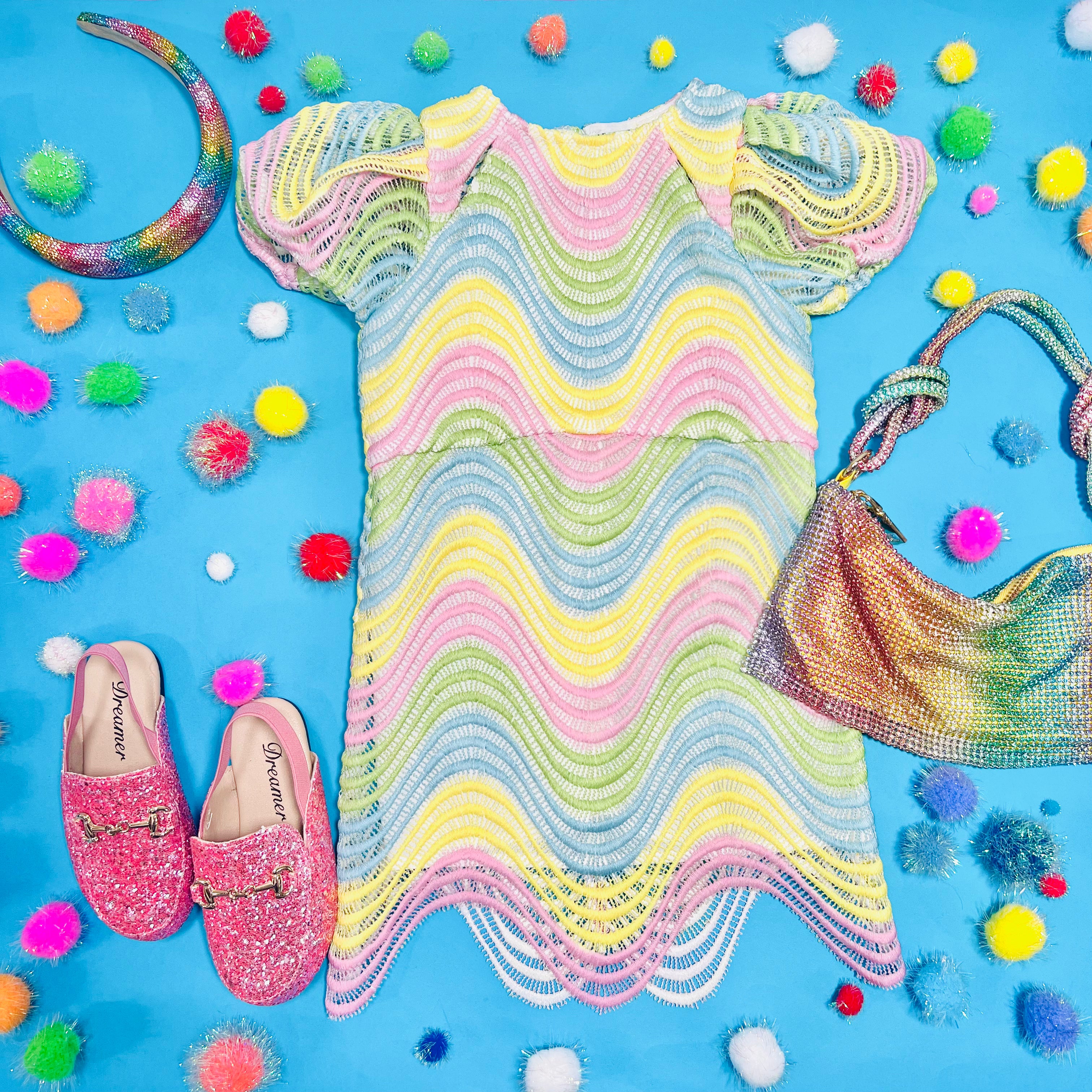 PUFF SLEEVE ZIGZAG CROCHET DRESS for Women - Boho Chic Summer Beach Dress, Party & Vacation Outfit