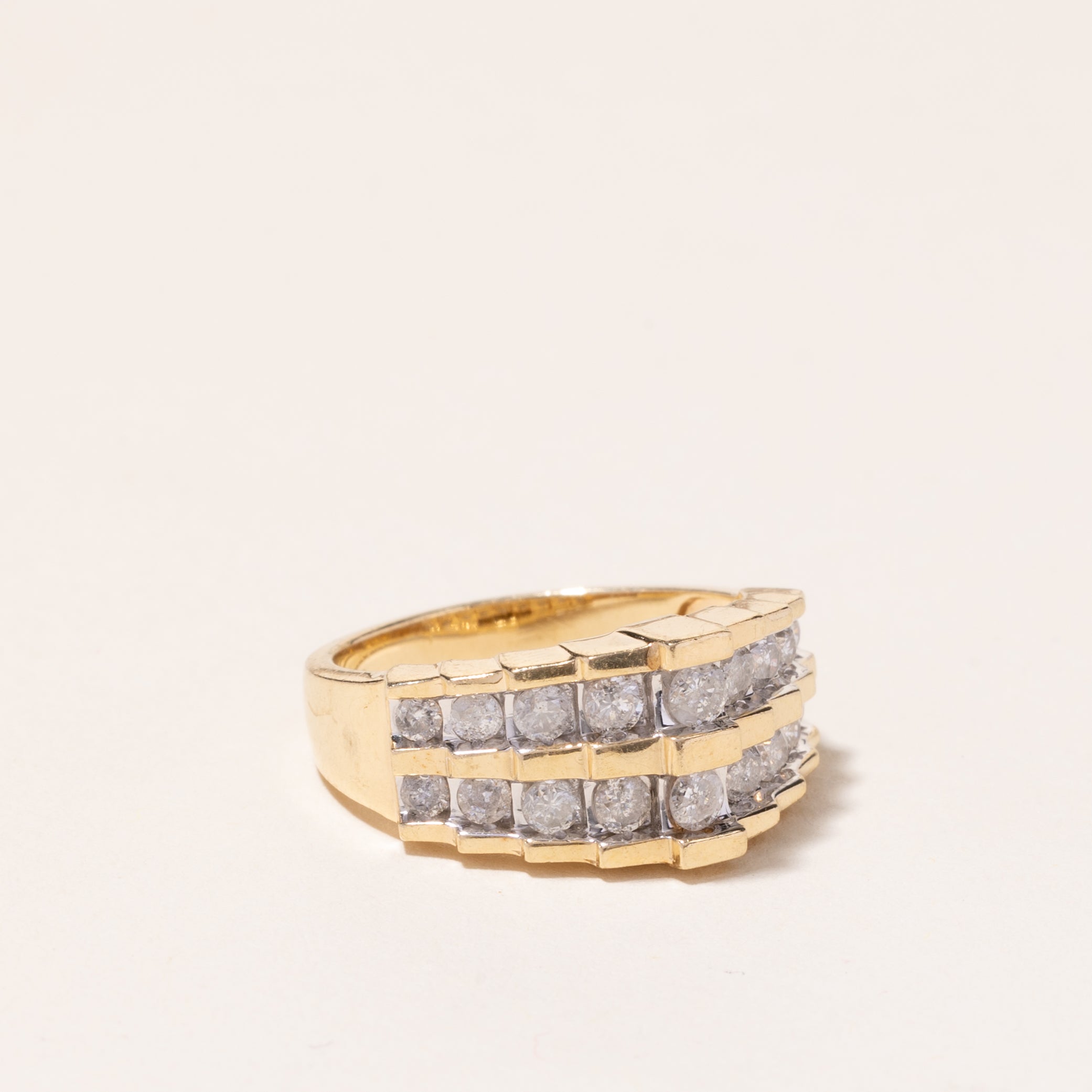 10K Yellow Gold Double Row Diamond Ring for Women | 0.95ctw Total Weight | Size 7 | Elegant Wedding Band, Anniversary Gift & Everyday Luxury Jewelry