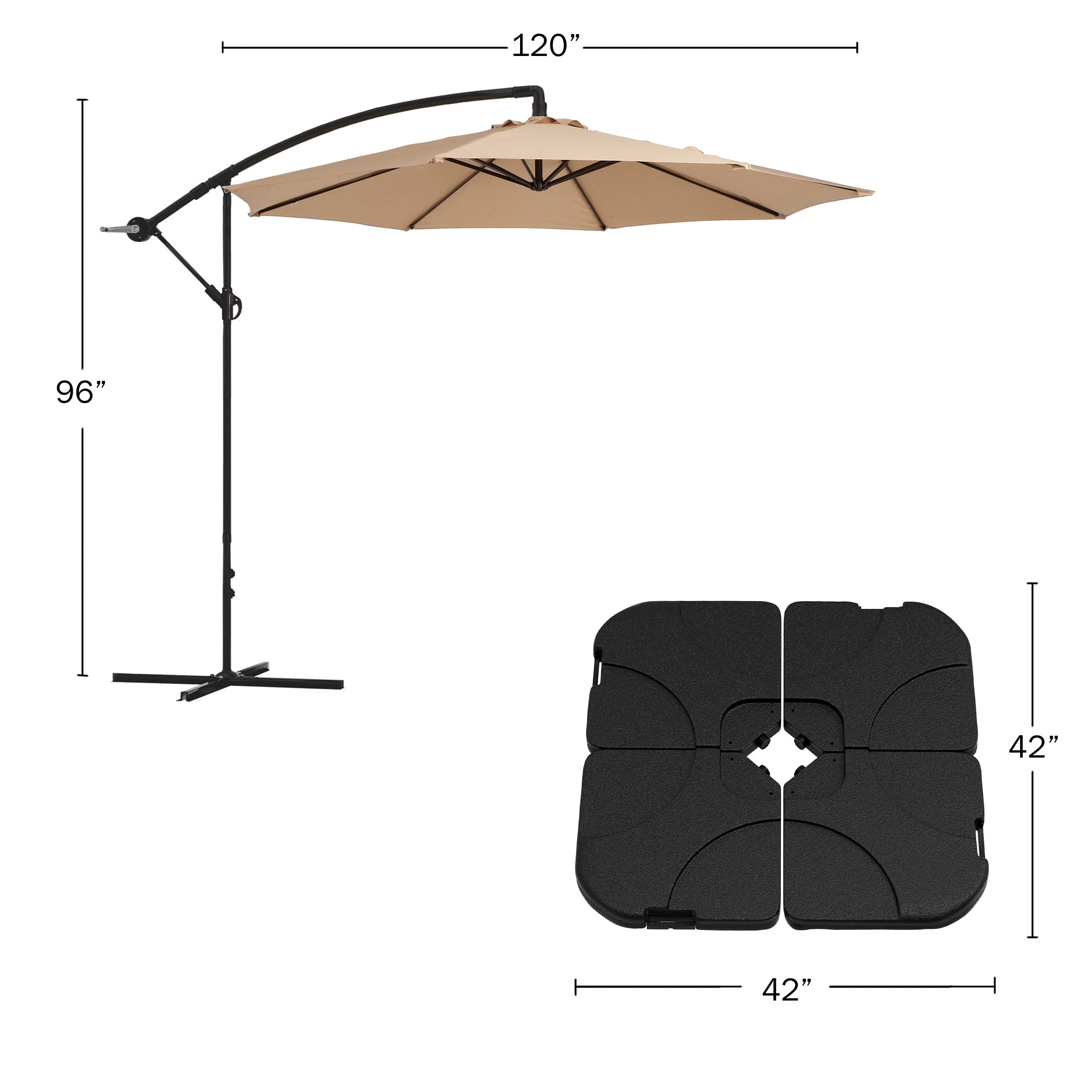 Pure Garden 83-OUT5410B 10 Ft Cantilever Outdoor Patio Umbrella with 220lb Weighted Base - Beige | Perfect for Poolside, Backyard, and Beach Shade