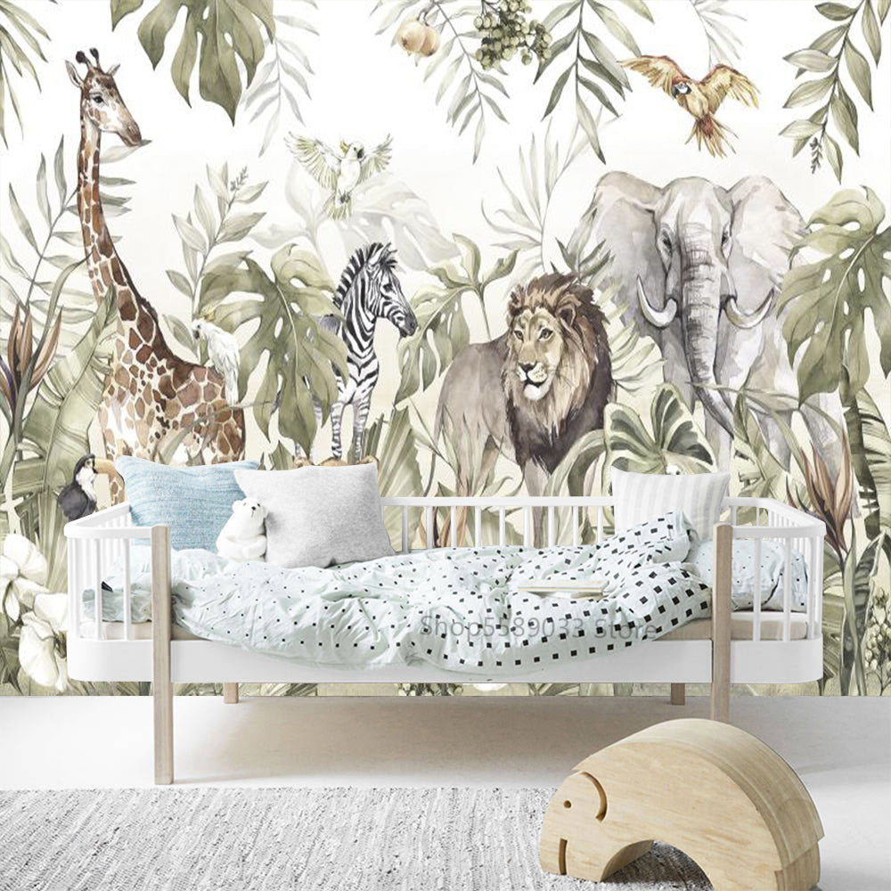 Whimsical Jungle Animal Friends Wallpaper - Adorable Wildlife Nursery Decor for Kids' Room, Playroom & Baby Shower - Peel & Stick Removable Wall Mural