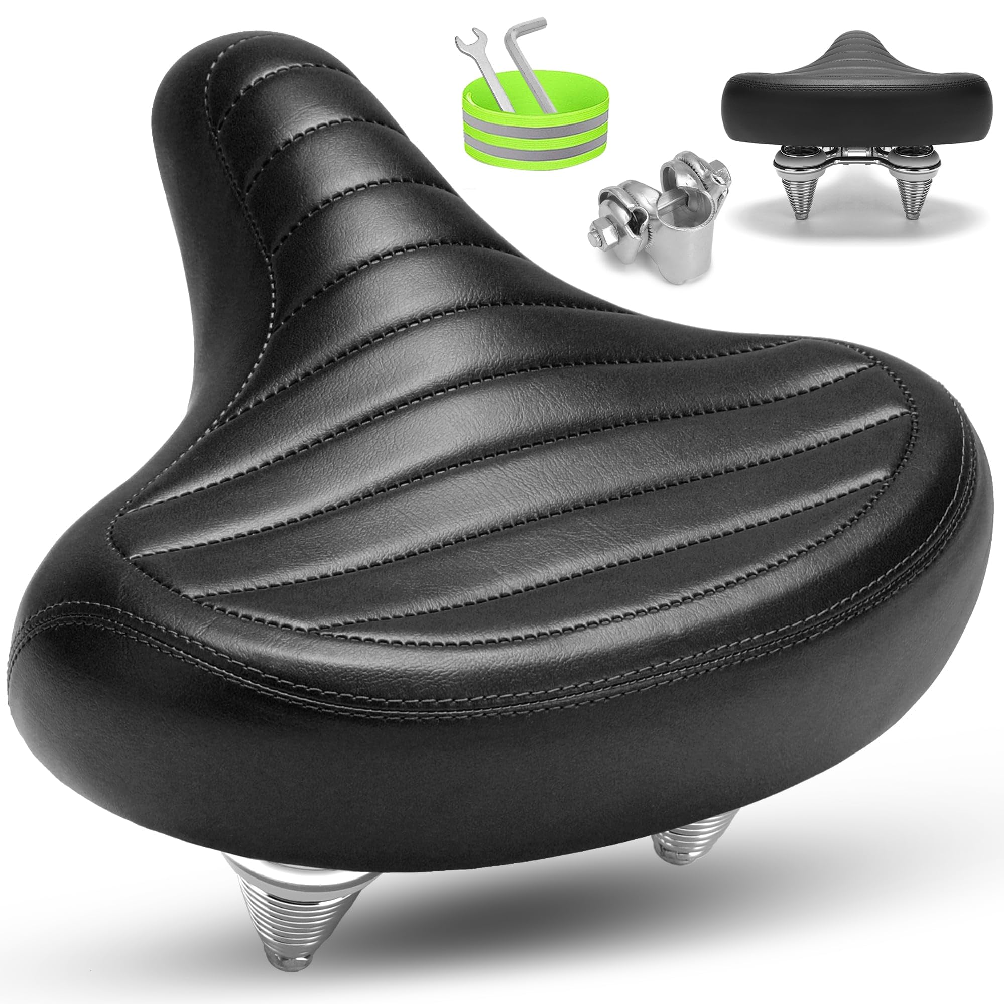 Premium Wide Bike Seat for Men & Women - Extra Soft Padded Bicycle Saddle with Memory Foam - Oversized Comfortable Replacement for Cruiser, Mountain, City, E-Bike & Stationary Bikes - Perfect for Long Rides, Commuting & Indoor Cycling Workouts