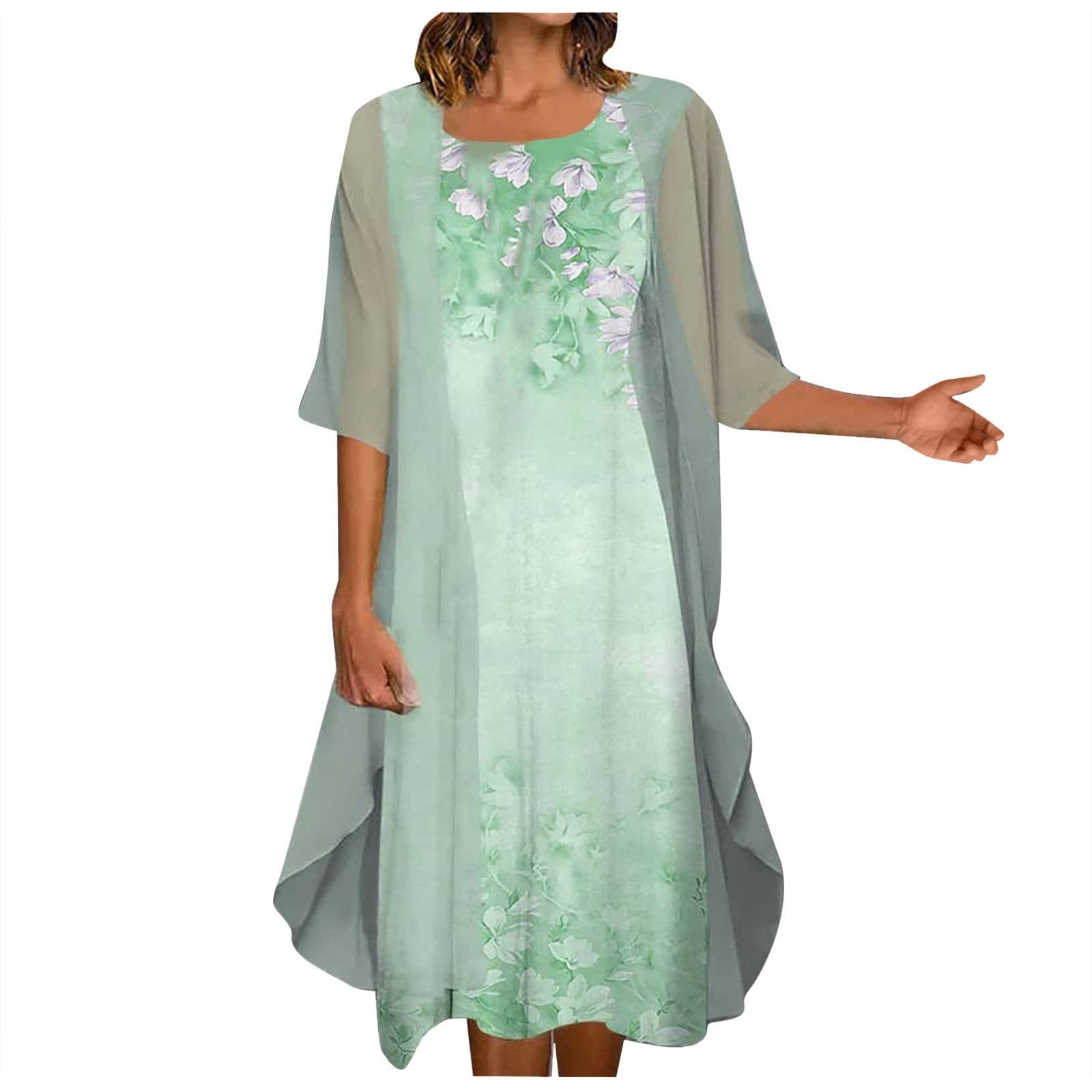 Elegant Flowy Chiffon Maxi Dress for Women - Two Piece Set with Cardigan, Casual Loose Round Neck Sleeveless Swing Floral Dress | Perfect for Summer Outfits, Beach Wear, and Special Occasions