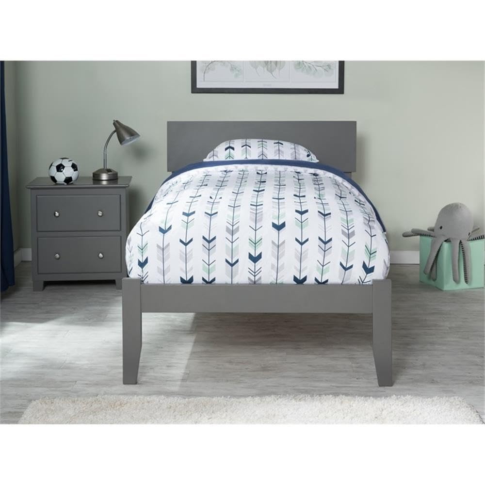 Modern Solid Wood Twin Platform Bed with USB Charger - Gray Minimalist Wooden Bed Frame for Small Spaces | Perfect for Kids Rooms, Guest Bedrooms & Studio Apartments