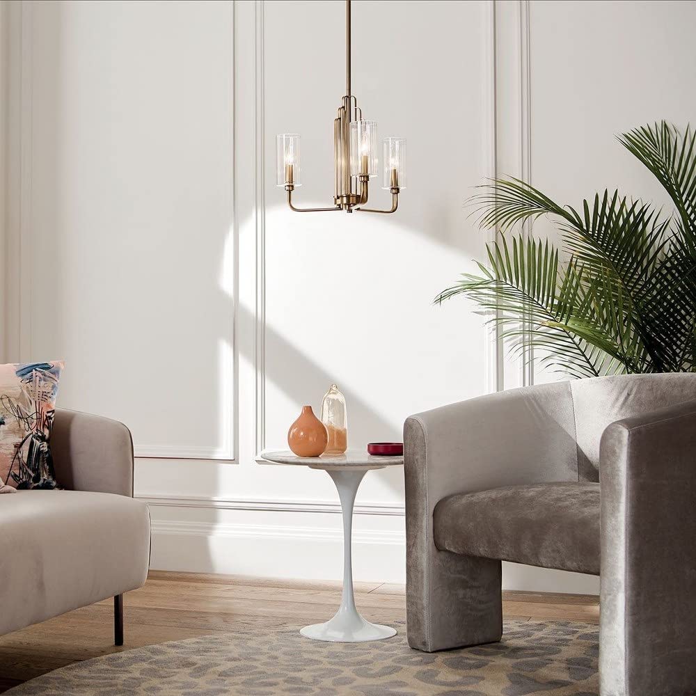 Kichler Kimrose 3-Light Chandelier with Clear Fluted Glass in Brushed Natural Brass - Elegant Dining Room Lighting for Farmhouse & Modern Decor