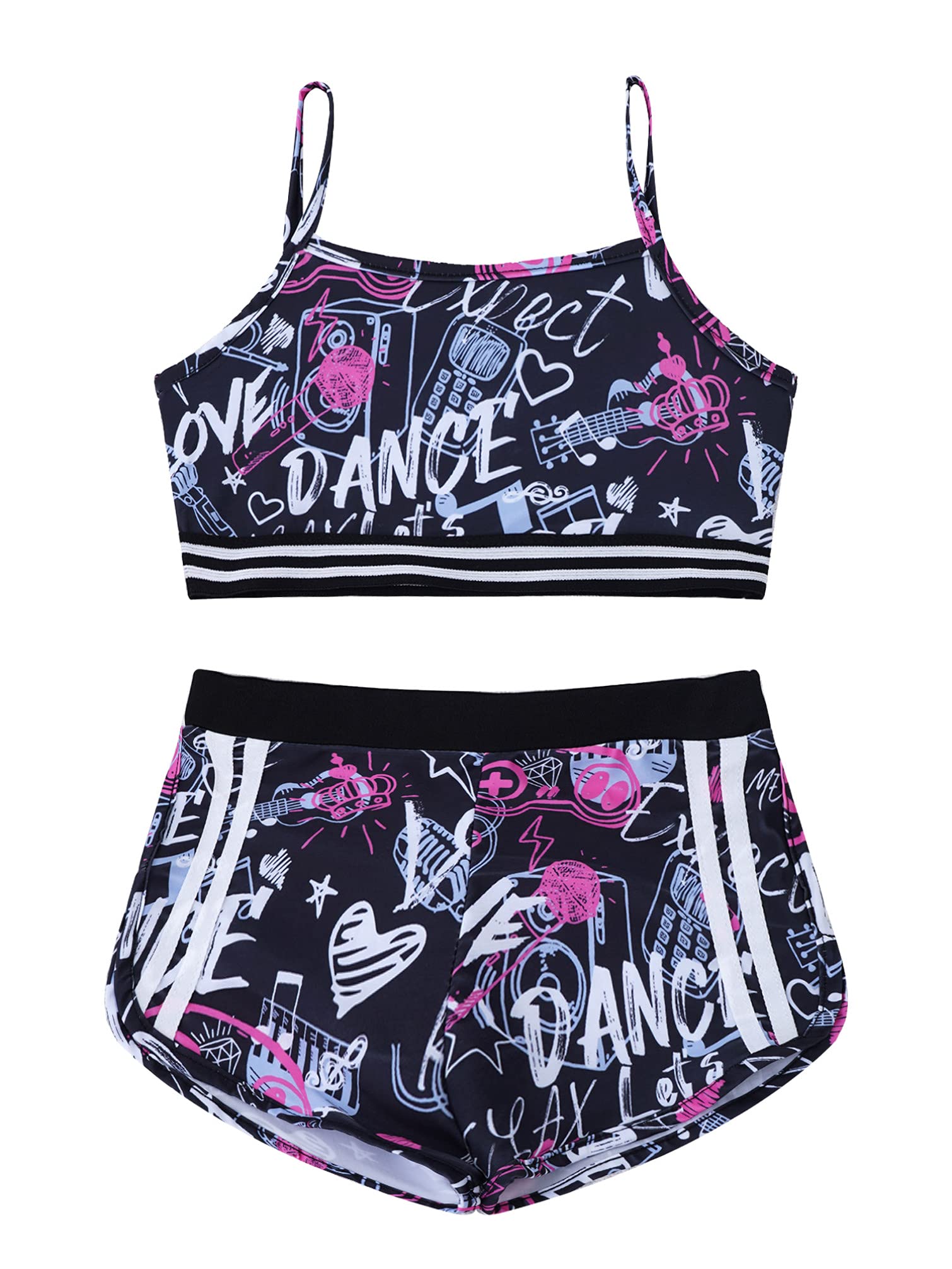 TiaoBug Girls 2-Piece Swimsuit & Activewear Set - Crop Top & Shorts for Swimming, Dance, Sports, Gym, Yoga & Workout | Perfect for Beach, Pool & Summer Activities
