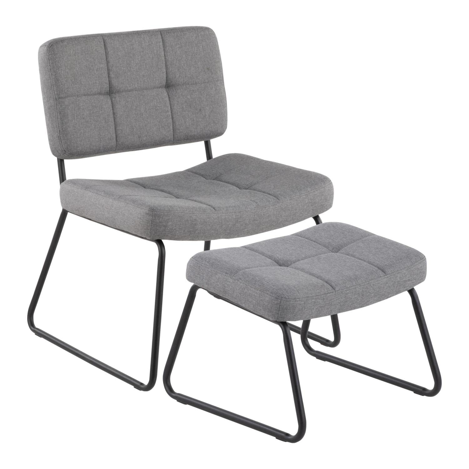 LumiSource Stout Lounge Chair with Ottoman - Grey & Black Fabric Armless Accent Chair for Living Room & Bedroom - Contemporary Comfortable Seating for Relaxing, Reading & Lounging