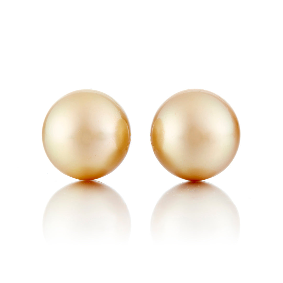 15mm Golden South Sea Pearl Earrings - Luxury Stud Earrings for Women, Genuine Pearls Jewelry Gift for Her, Perfect for Weddings & Special Occasions