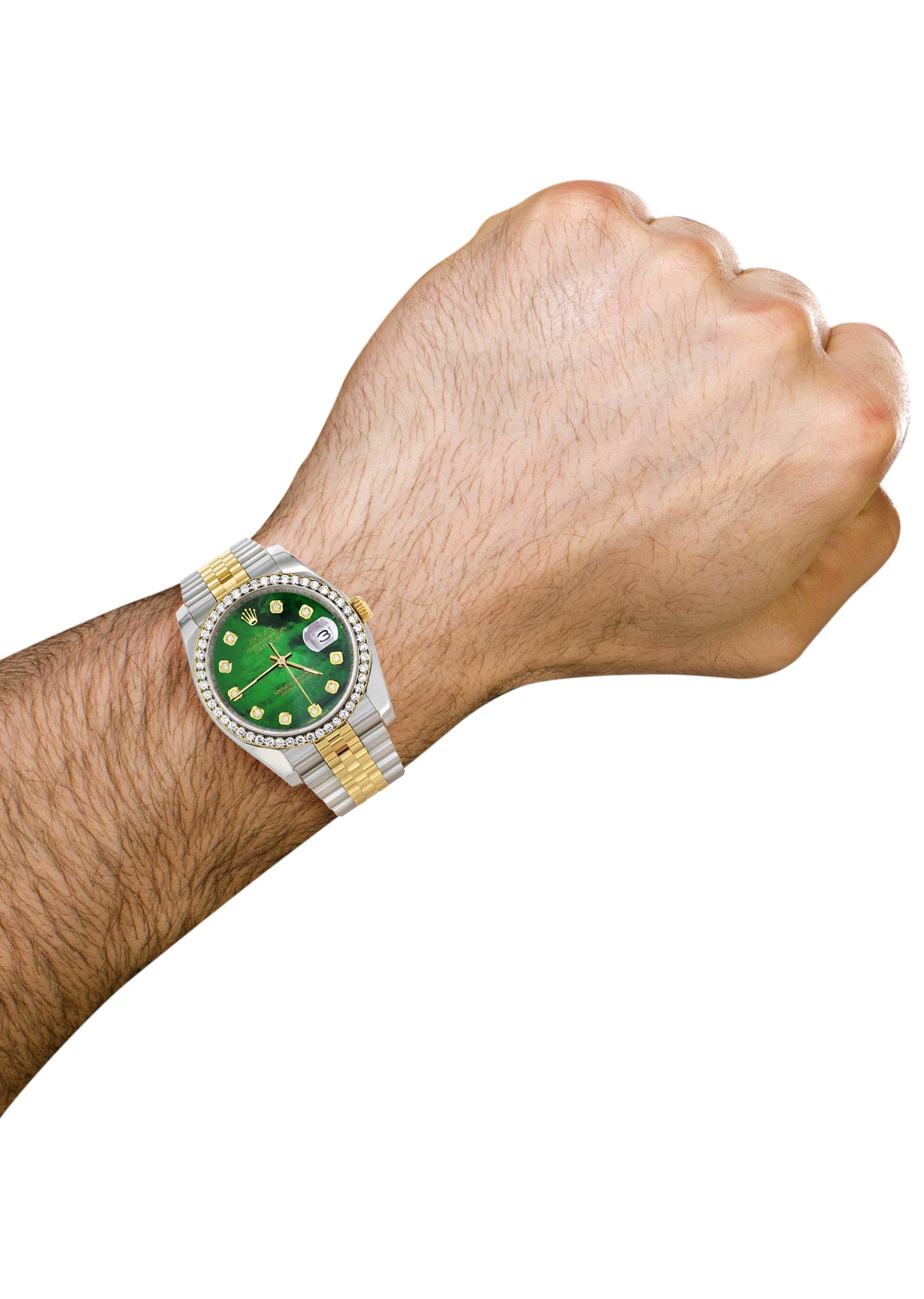 Luxury Diamond Rolex Datejust 36MM Watch - Two Tone Gold & Steel, Green Diamond Mother of Pearl Dial, Hidden Clasp, Jubilee Band | Perfect for Business Meetings, Special Occasions & Luxury Gifts