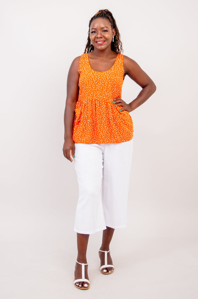 Kaya Top - Orange Polka Dot Blouse for Women | Final Sale | Perfect for Casual Outings & Summer Parties