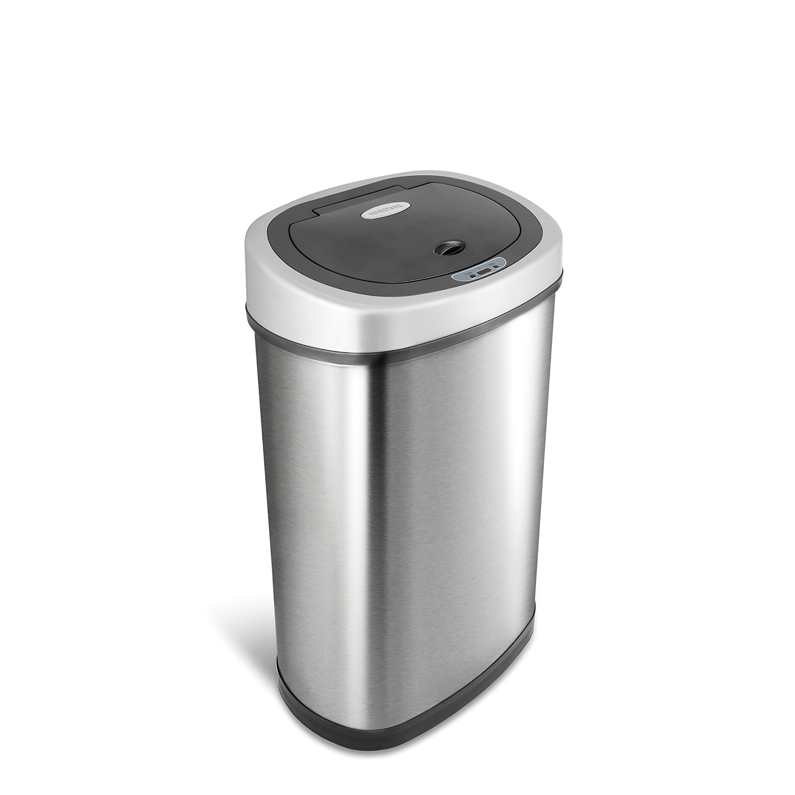 Ninestars Automatic Touchless Infrared Motion Sensor Trash Can - 13 Gallon Stainless Steel with Silver/Black Lid | Includes Heavy-Duty White Trash Bags | Hands-Free Kitchen & Office Waste Bin for Hygienic Disposal