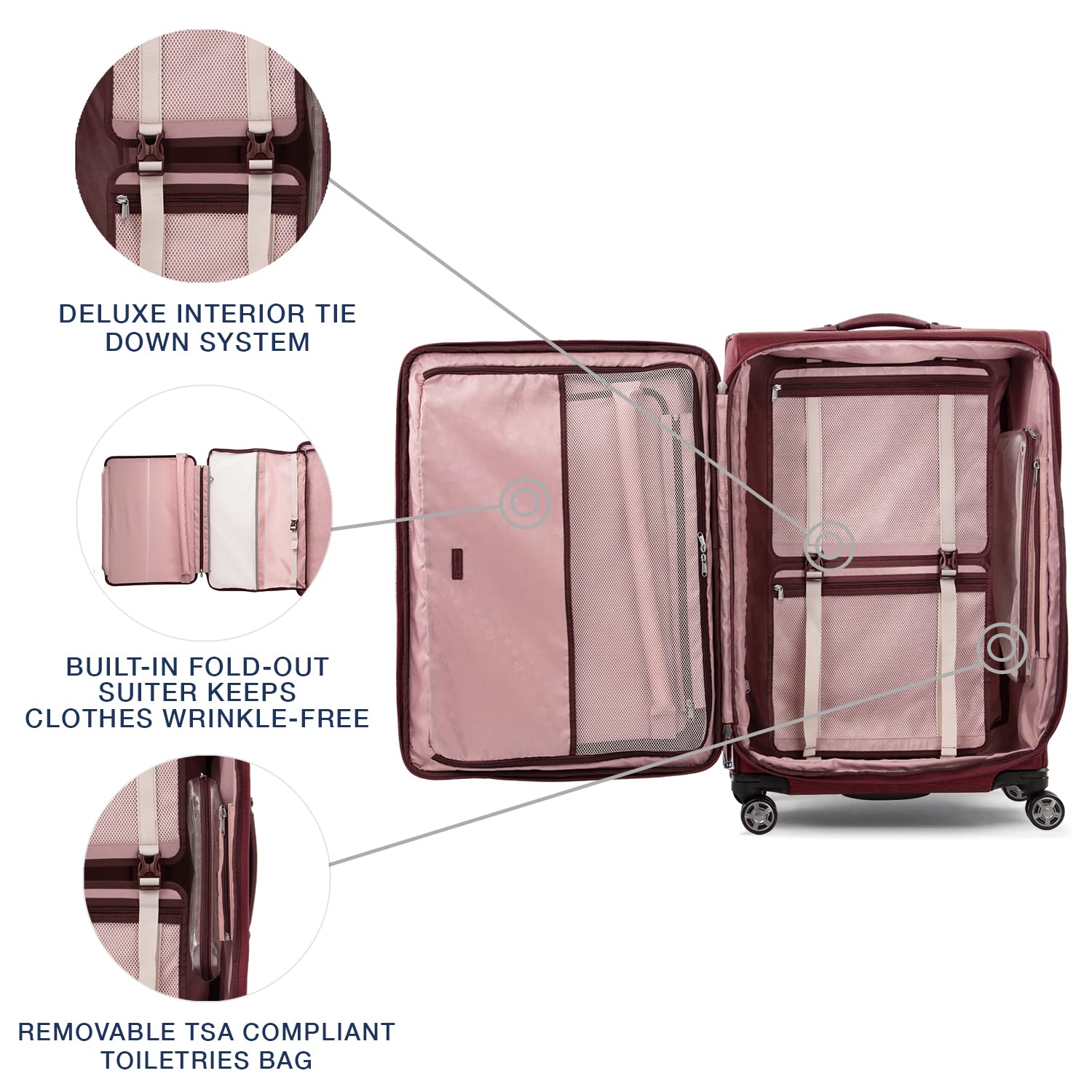 Travelpro Platinum Elite Expandable 29-Inch Large Checked Luggage with 8 Spinner Wheels & TSA Lock - Durable Softside Suitcase for Men & Women in Bordeaux Red - Perfect for International Travel & Business Trips