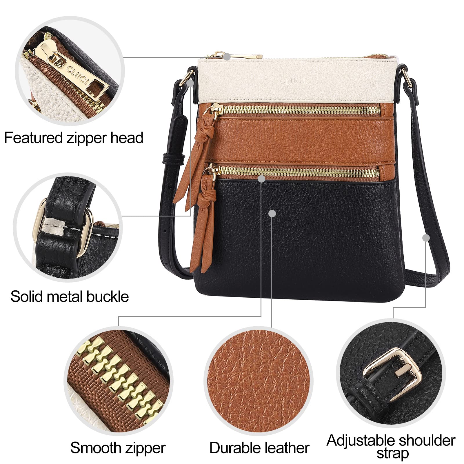 CLUCI Women's Crossbody Purse - Medium Size Soft Leather Shoulder Bag with Adjustable Strap & Zipper Pocket | Perfect for Work, Travel & Everyday Use