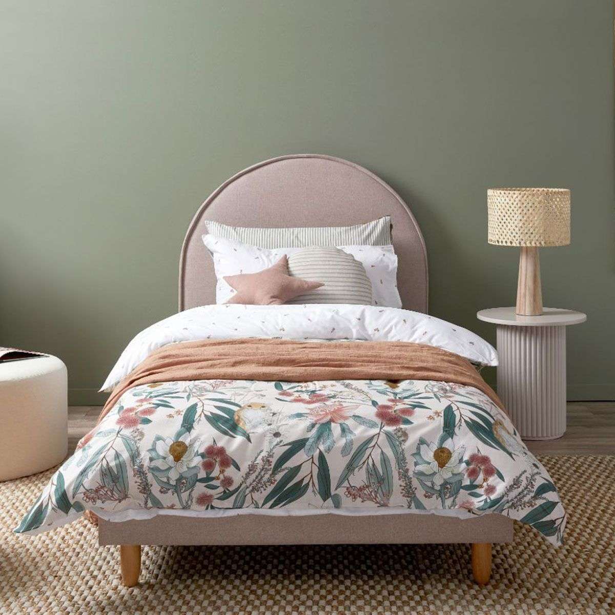 Imogen Pink King Single 4-Piece Bedroom Set - Modern Bed Frame, Nightstand, Dresser & Mirror - Perfect for Teens, Guest Rooms & Small Spaces