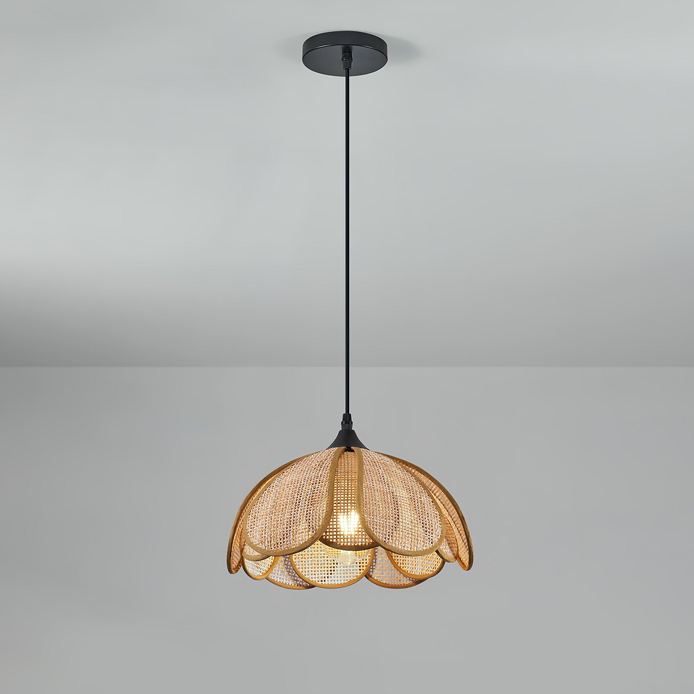 Handwoven Bloom Rattan Pendant Light - Natural Boho Ceiling Lamp for Living Room, Bedroom & Dining Room - Eco-Friendly Wicker Hanging Light Fixture for Indoor Decor