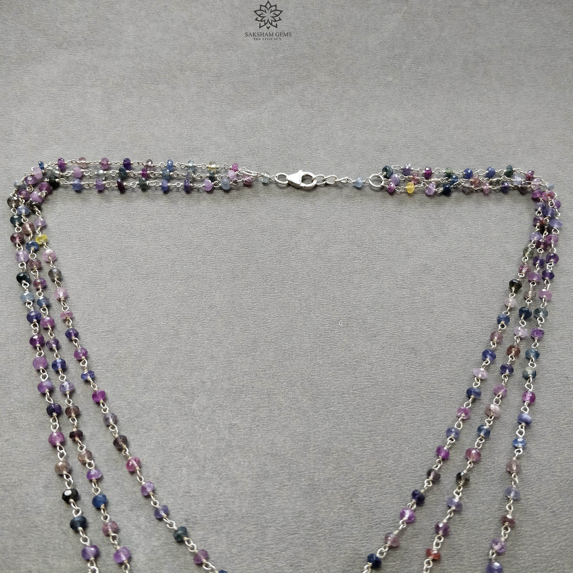 925 Sterling Silver Multi Sapphire Gemstone Beaded Necklace - 20.04gms Natural Faceted Sapphire 3-Step Beaded Necklace for Women | Perfect for Weddings, Parties & Special Occasions