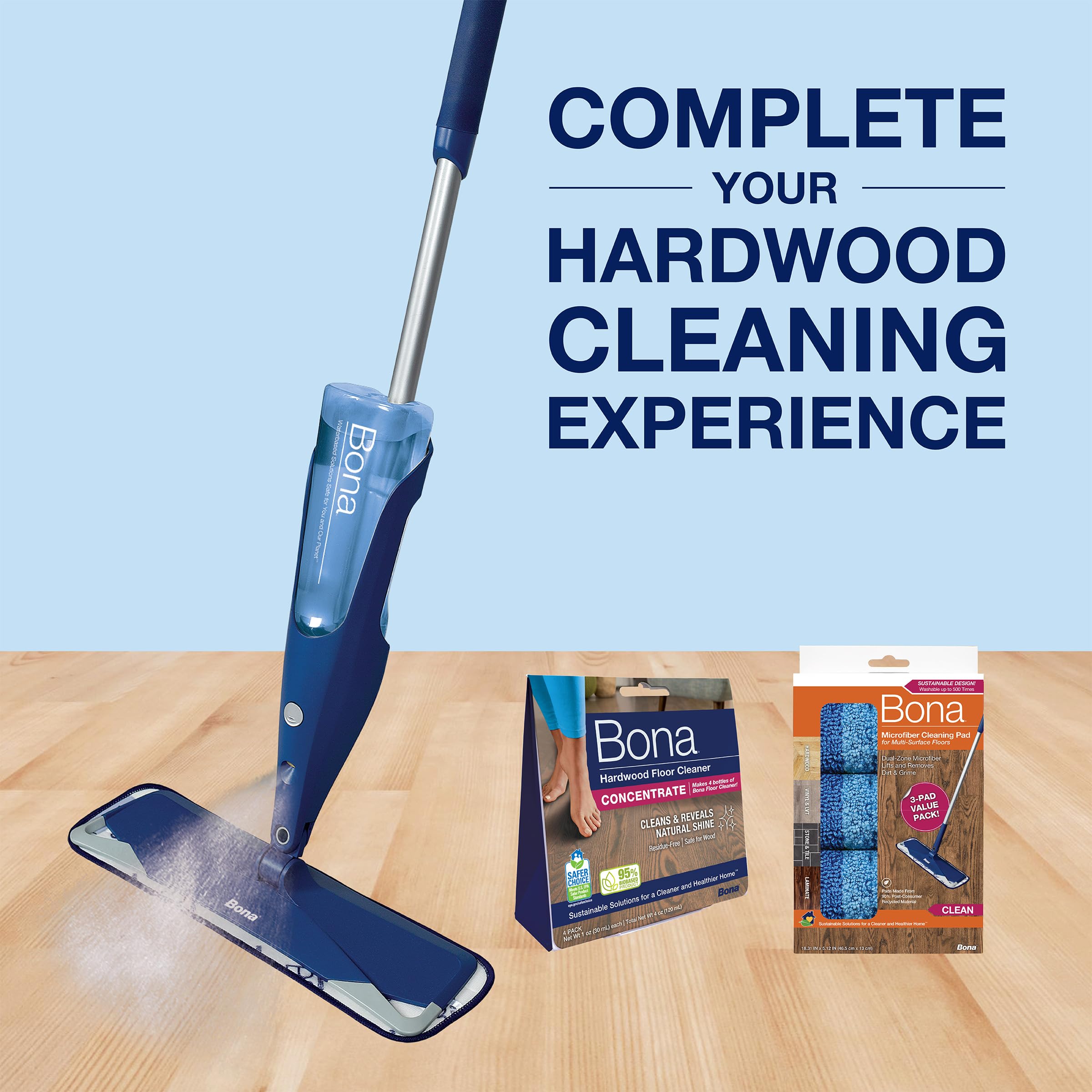 Premium Bona Hardwood Floor Spray Mop - with Cleaning Concentrate & Washable Pads - for Quick Home Cleaning