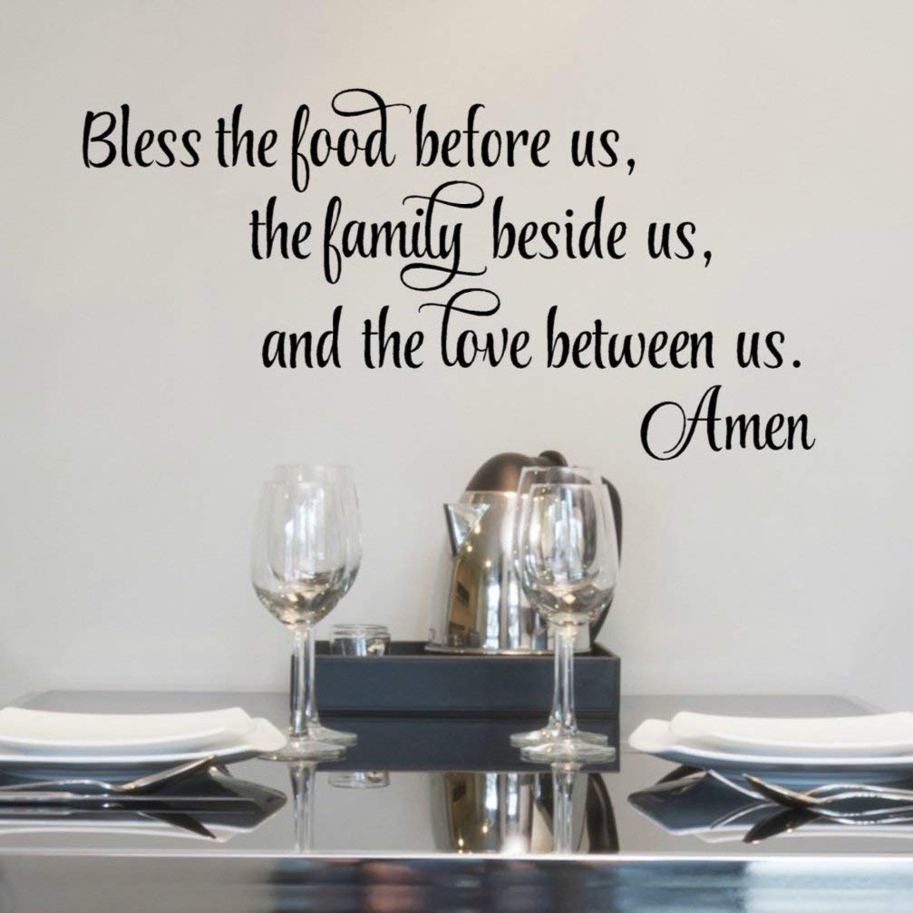 Bless The Food Wall Decal - 30x14 Inch Kitchen Bible Verse Art for Dining Room Decor