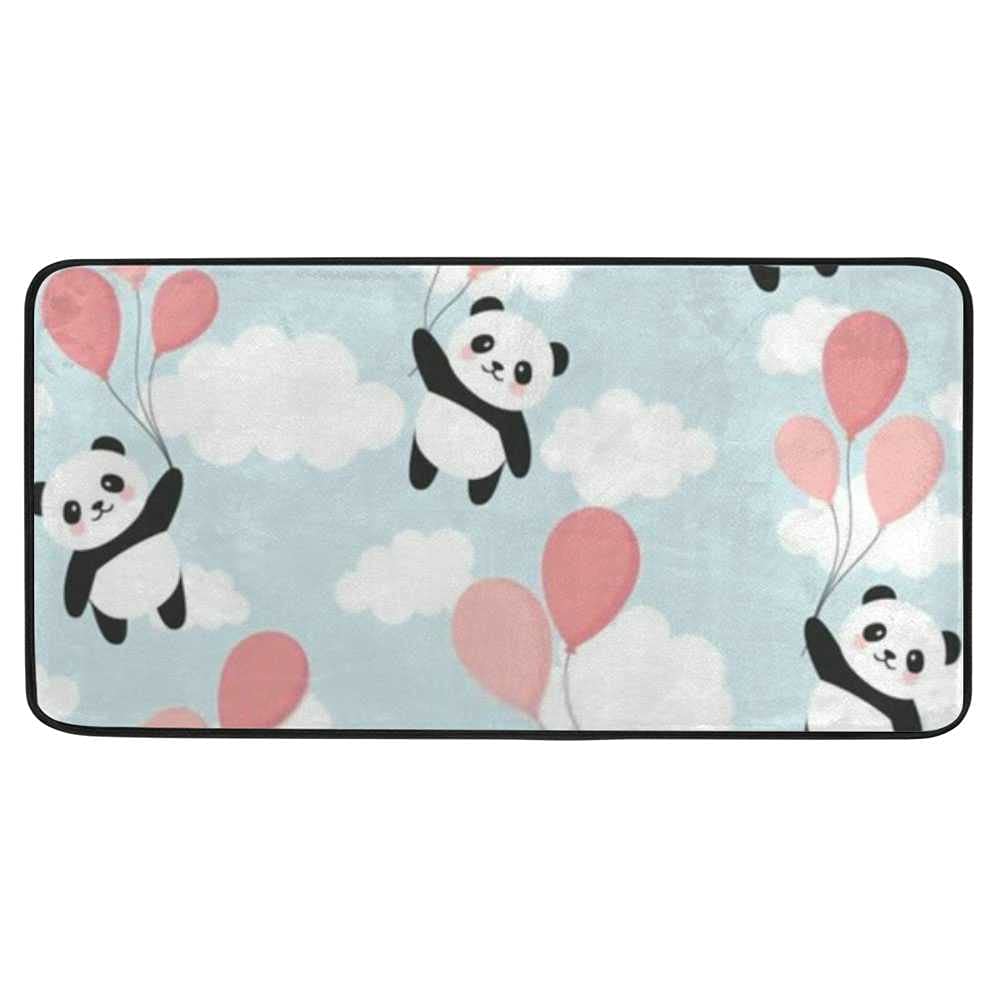 Adorable Kawaii Animal Panda Print Non-Slip Kitchen Rugs - Colorful Balloons & Clouds Design, Absorbent Machine Washable Floor Mats for Kitchen, Bathroom, Sink, Office & Laundry - Perfect for Home Decor & Pet Areas