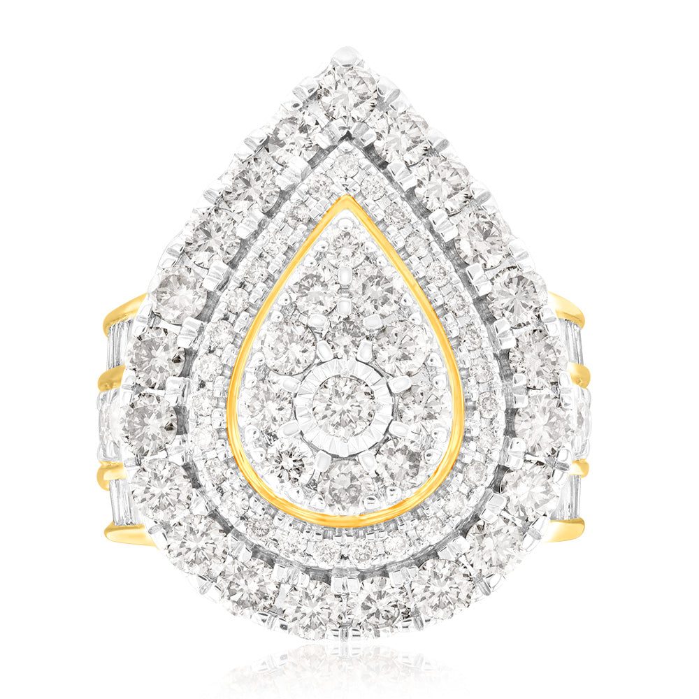 9ct Yellow Gold 3 Carat Diamond Ring with Brilliant Cut & Tapered Baguette Diamonds | Elegant Engagement & Wedding Ring for Women | Perfect for Proposals, Anniversaries & Special Occasions