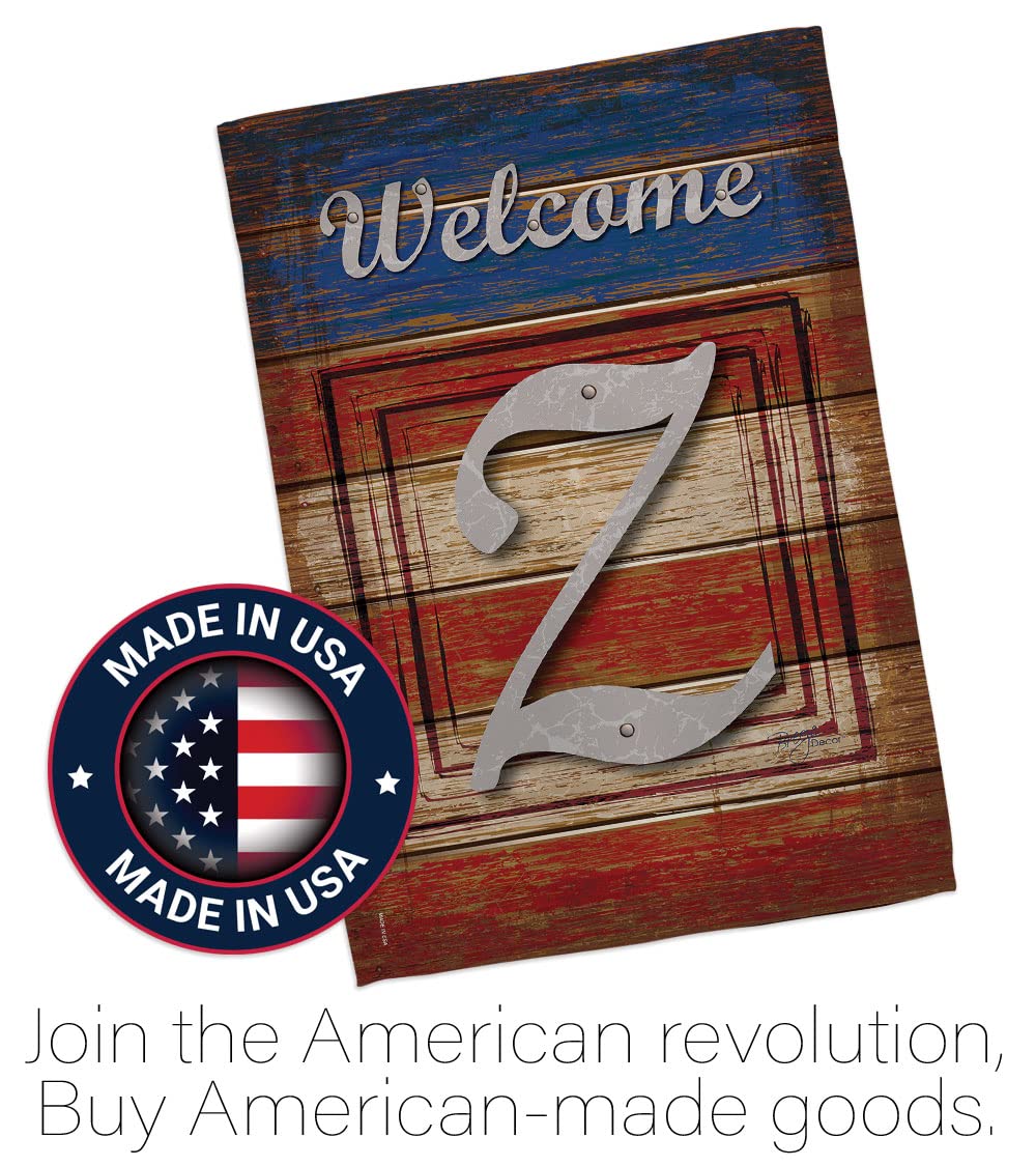 Z Initial Patriotic House Flag Set 28x40 with Pole - Outdoor Decor