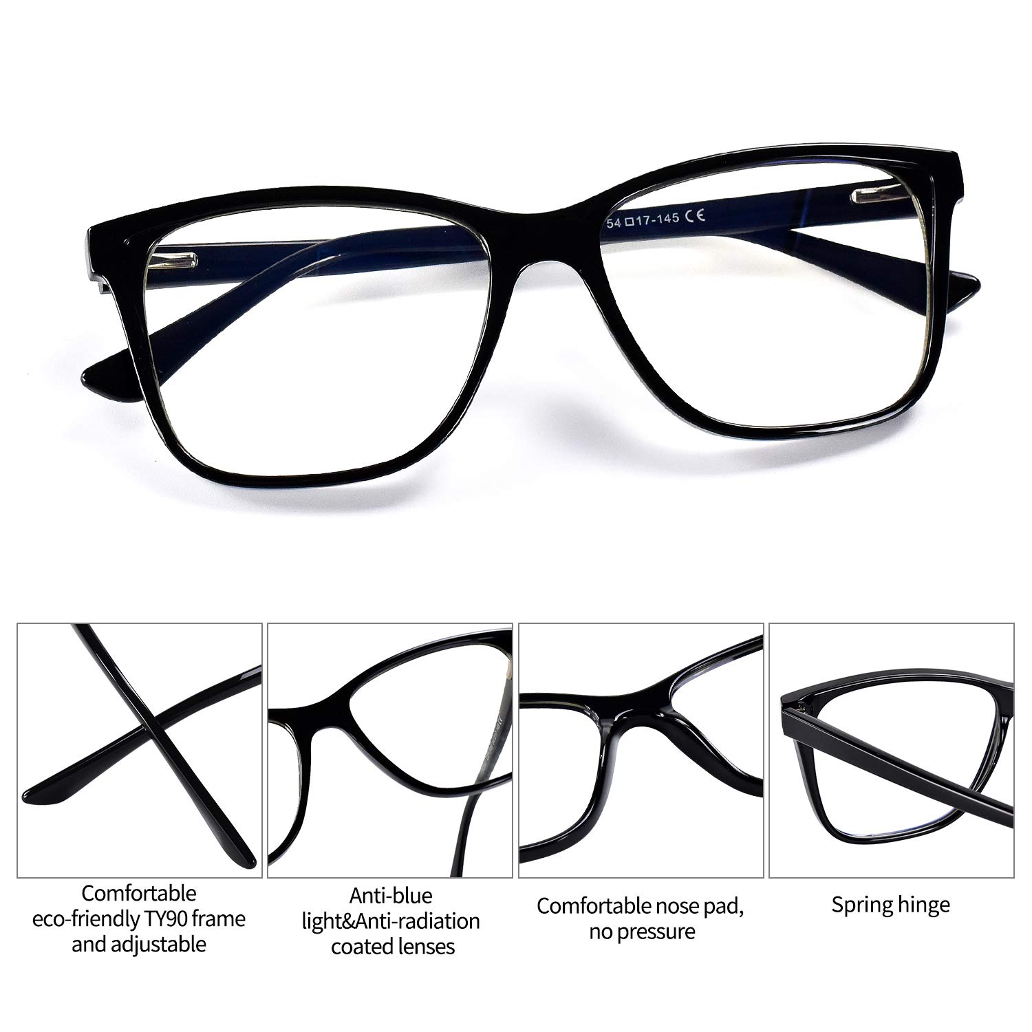 Anti-Blue Light Glasses for Computer, Reading, Gaming & TV - UV Protection & Eyestrain Relief for Men & Women - Perfect for Office Work, Online Classes & Nighttime Screen Use
