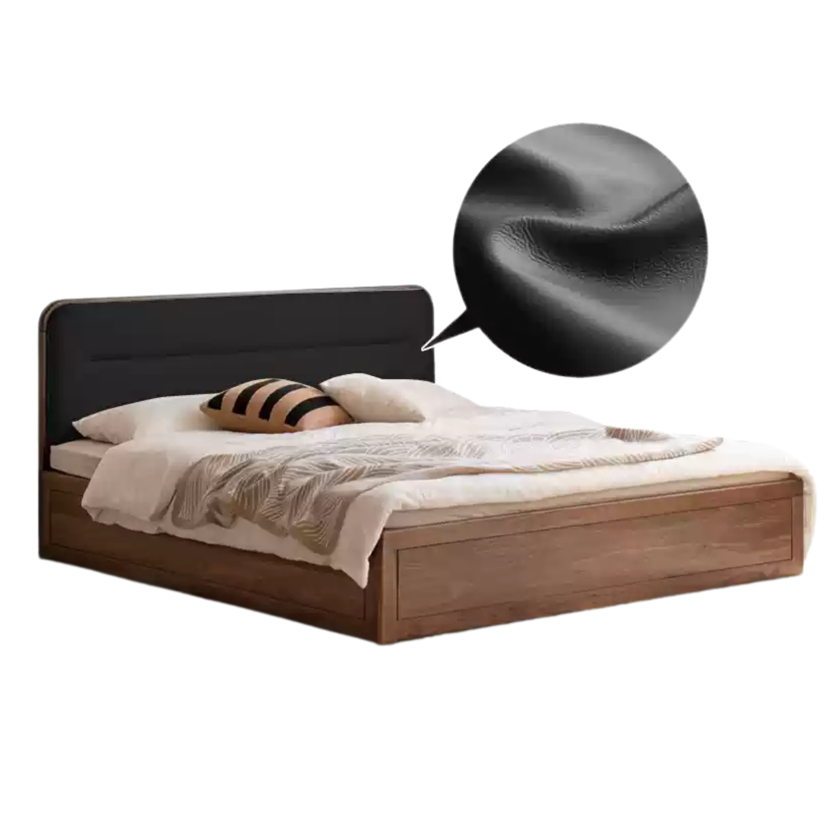 Rich Dark Walnut color (High bunk - ecological cloud leather black - no bottom board) box bed