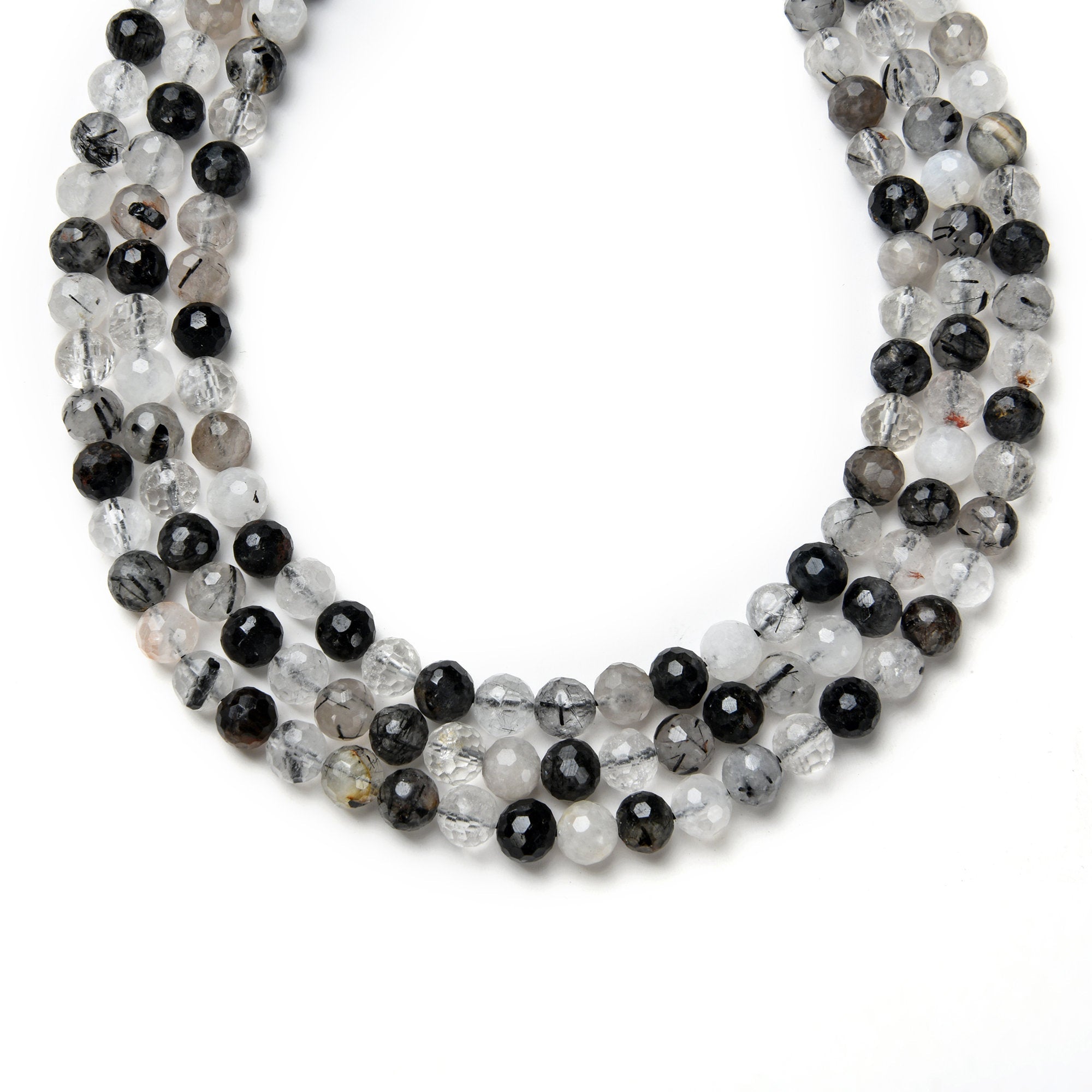 Dark Black Tourmalinated Quartz Faceted Round Beads 4mm-15.5mm - 15.5 Inch Strand for Jewelry Making, DIY Bracelets & Necklaces - Healing Crystal Beads for Meditation & Energy Work