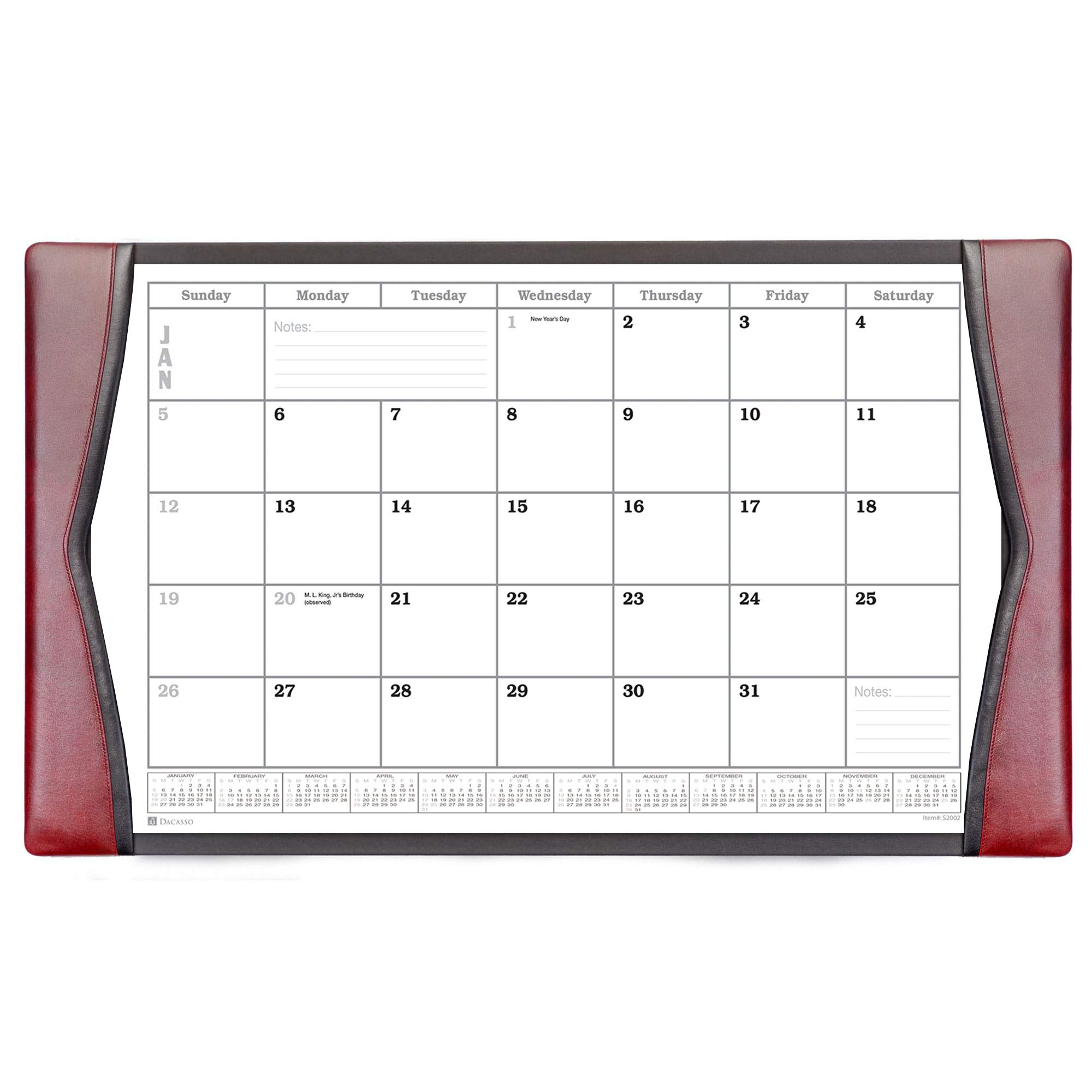 Dacasso Burgundy Leather Desk Calendar Pad - 34 x 20 Inches - Premium Office Desk Planner & Organizer for Home, Office, or Gift - Perfect for Scheduling, Planning, and Productivity