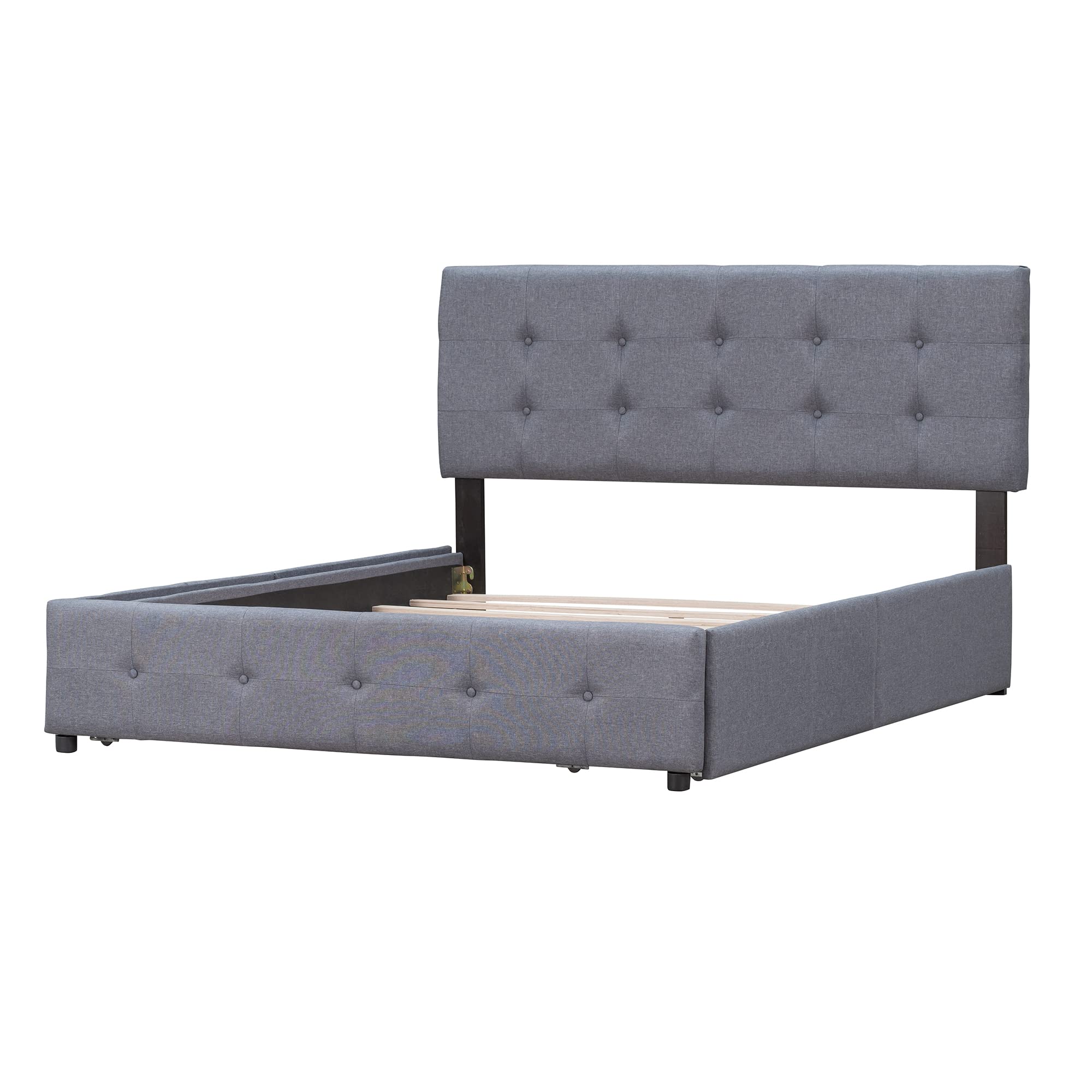 Queen Upholstered Platform Bed Frame with Storage & Headboard - Dark Grey for Modern Bedrooms