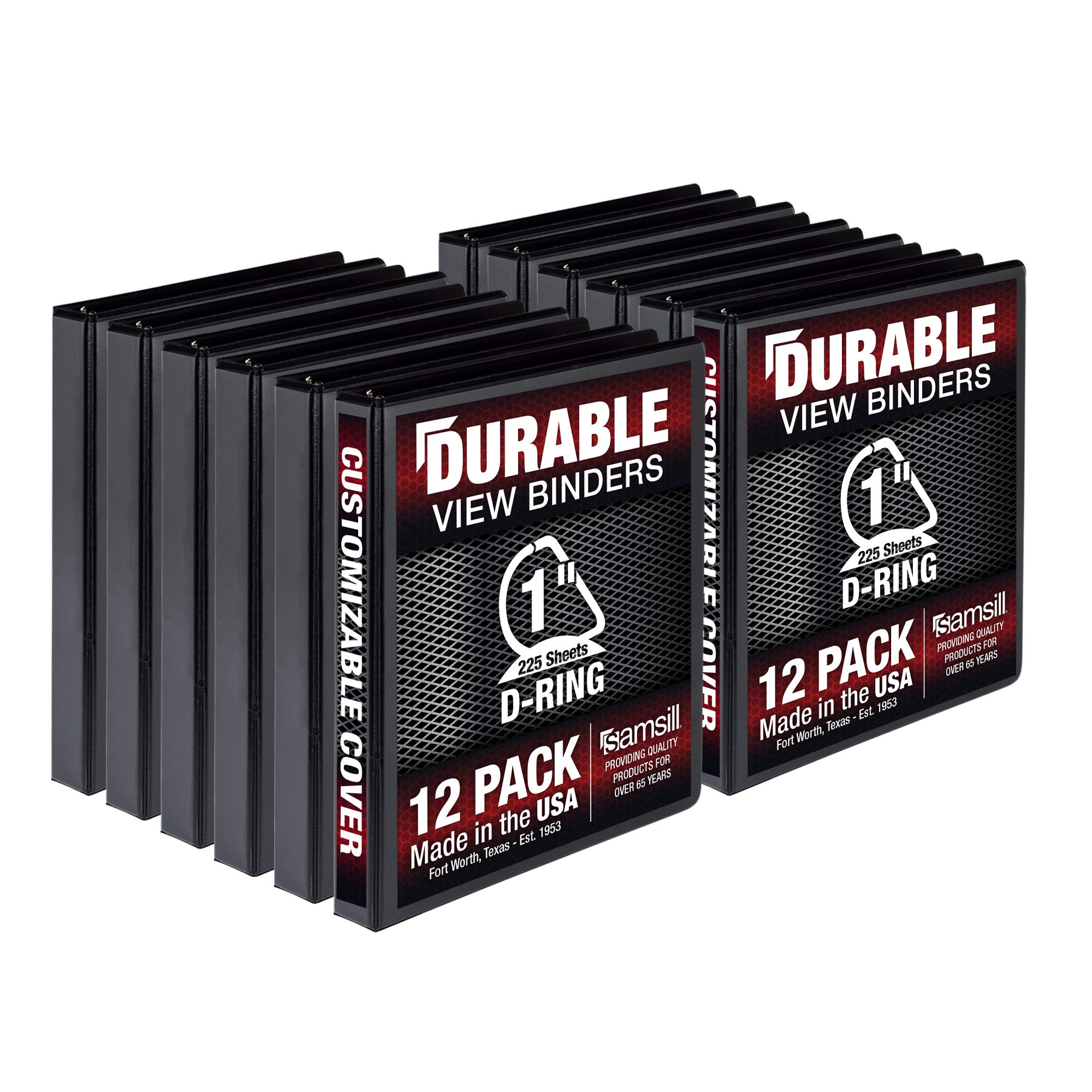 Samsill 1 Inch Durable D-Ring Binder with Clear View Cover - Black, 12 Pack, Holds 225 Pages Each - Made in USA - Perfect for Office, School & Home Organization