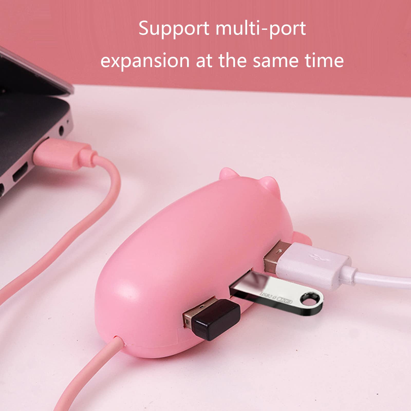 YIGZYCN 3-Port USB 2.0 Hub Splitter - Pink Pig Cartoon Design for Laptop, Computer, PC - Connect Keyboard, Mouse & More - Portable USB Extender Adapter for Home, Office & Travel Use