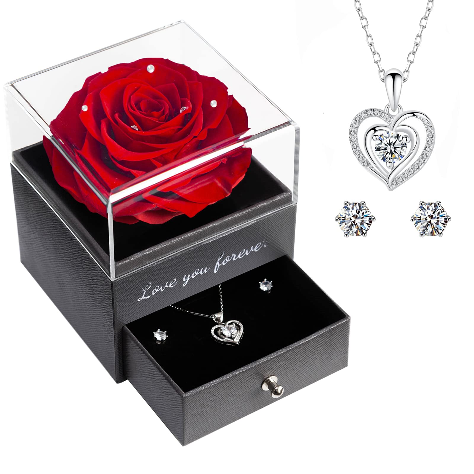 Sunia Preserved Real Rose Necklace - Eternal Rose Gift for Women, Anniversary, Birthday, Wedding - Romantic Keepsake for Girlfriend, Wife, Mom - Perfect for Valentine's Day, Mother's Day & Special Occasions
