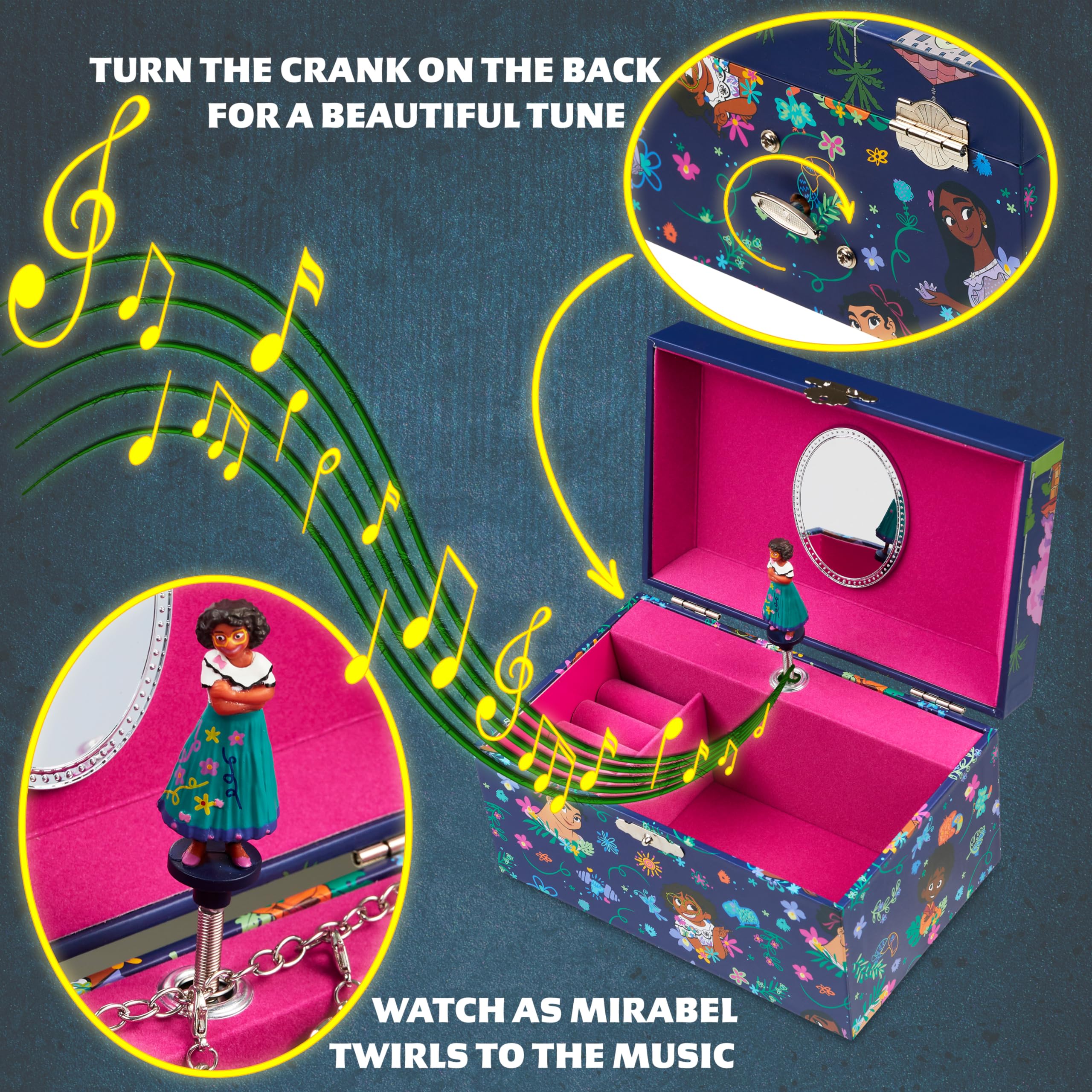 Disney Encanto Musical Jewelry Box for Girls - Frozen, Ariel The Little Mermaid, Mirabel (Multicolor Encanto) - Perfect Gift for Birthday, Christmas & Disney Princess Fans