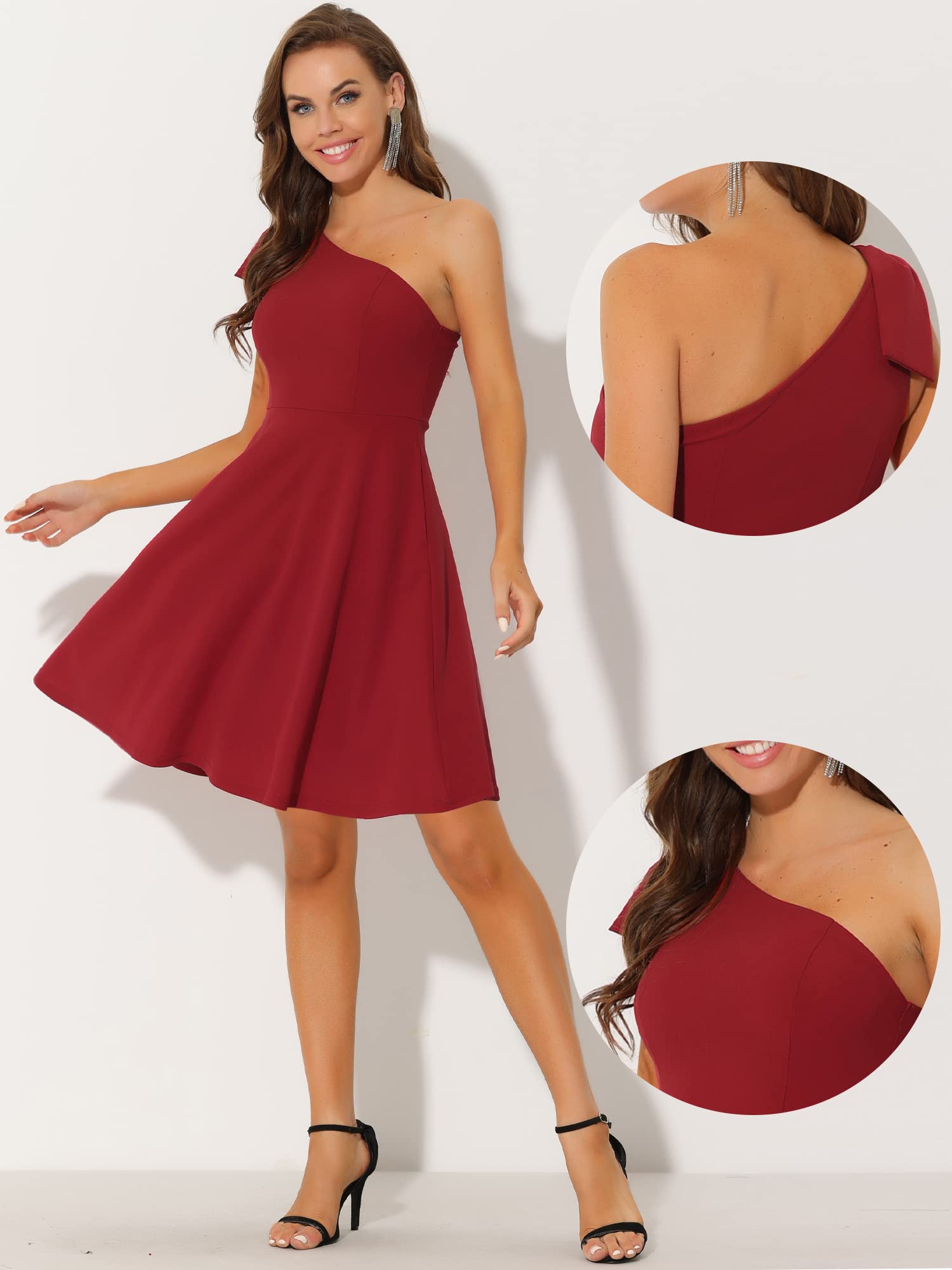 Allegra K Women's Elegant One Shoulder Cocktail Dress - Flared Formal Evening Gown for Parties, Weddings & Special Occasions