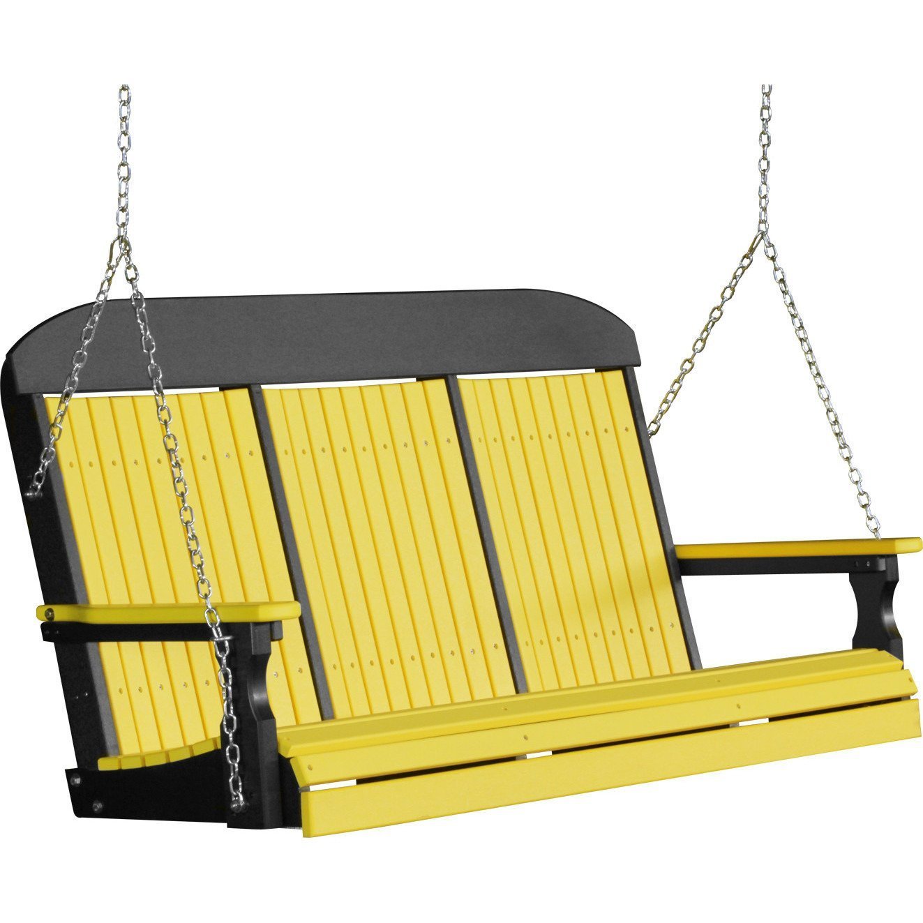 LuxCraft 5ft Yellow Classic Highback Porch Swing - Durable Recycled Plastic Outdoor Furniture for Patio, Garden, Deck & Backyard Relaxation