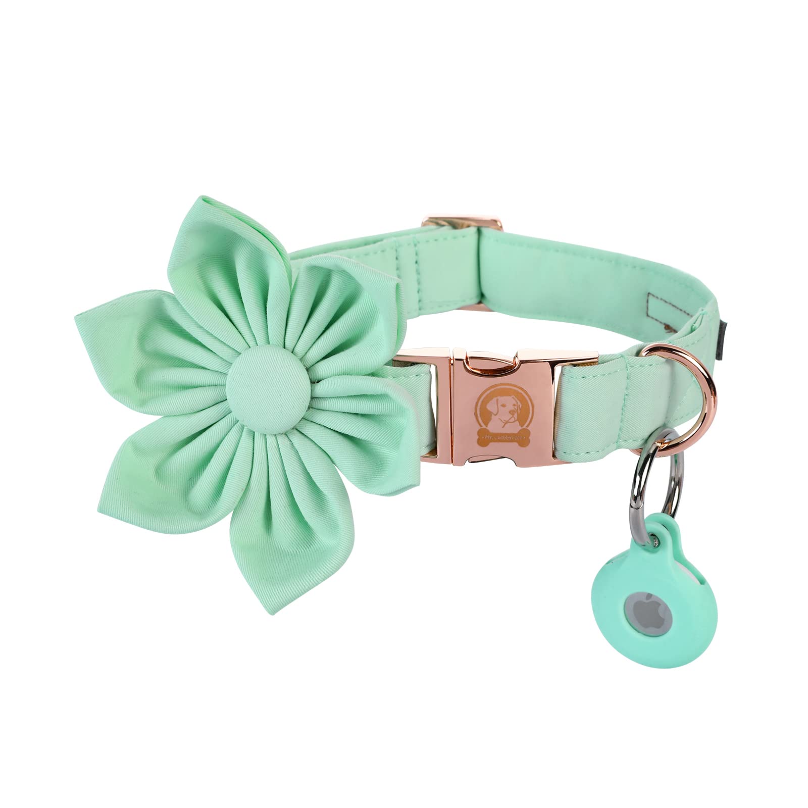 Mr.Chubbyface Solid Dog Collar with Flower - Adjustable Airtag Holder Pet Collar for Small Medium Large Dogs | Cute Spring Summer Fashion Accessory for Male & Female Puppies | Perfect for Daily Walks, Park Visits & Pet Photoshoots