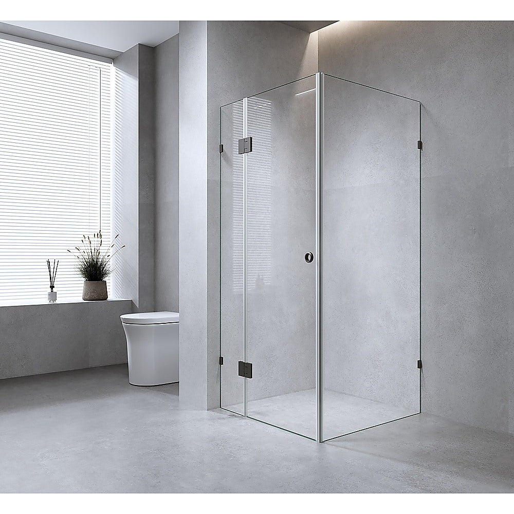 Frameless Shower Screen 100x70cm - Chrome Brackets & Brass Hinges for Bathroom Corner Installation | Modern Glass Enclosure for Walk-In Showers and Spa-Like Bathrooms