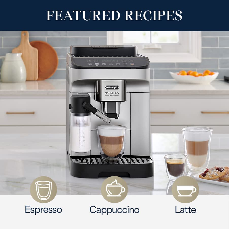 De'Longhi Magnifica Evo Fully Automatic Coffee & Espresso Maker with LatteCrema System - Silver | Perfect for Home, Office & Cafe Use