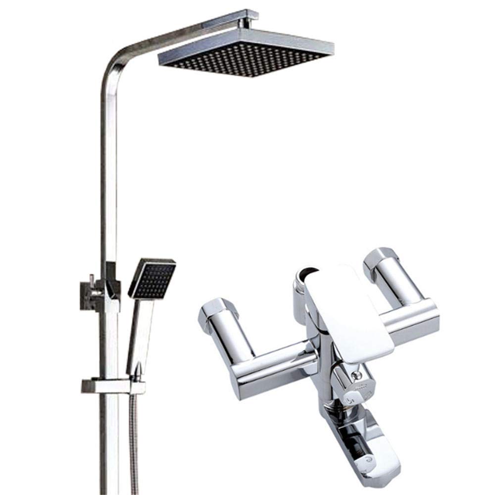 KaO0YaN All Copper Square Shower Faucet Set - 3-Position Stainless Steel Lifting Shower System for Modern Bathroom, Spa & Luxury Shower Experience