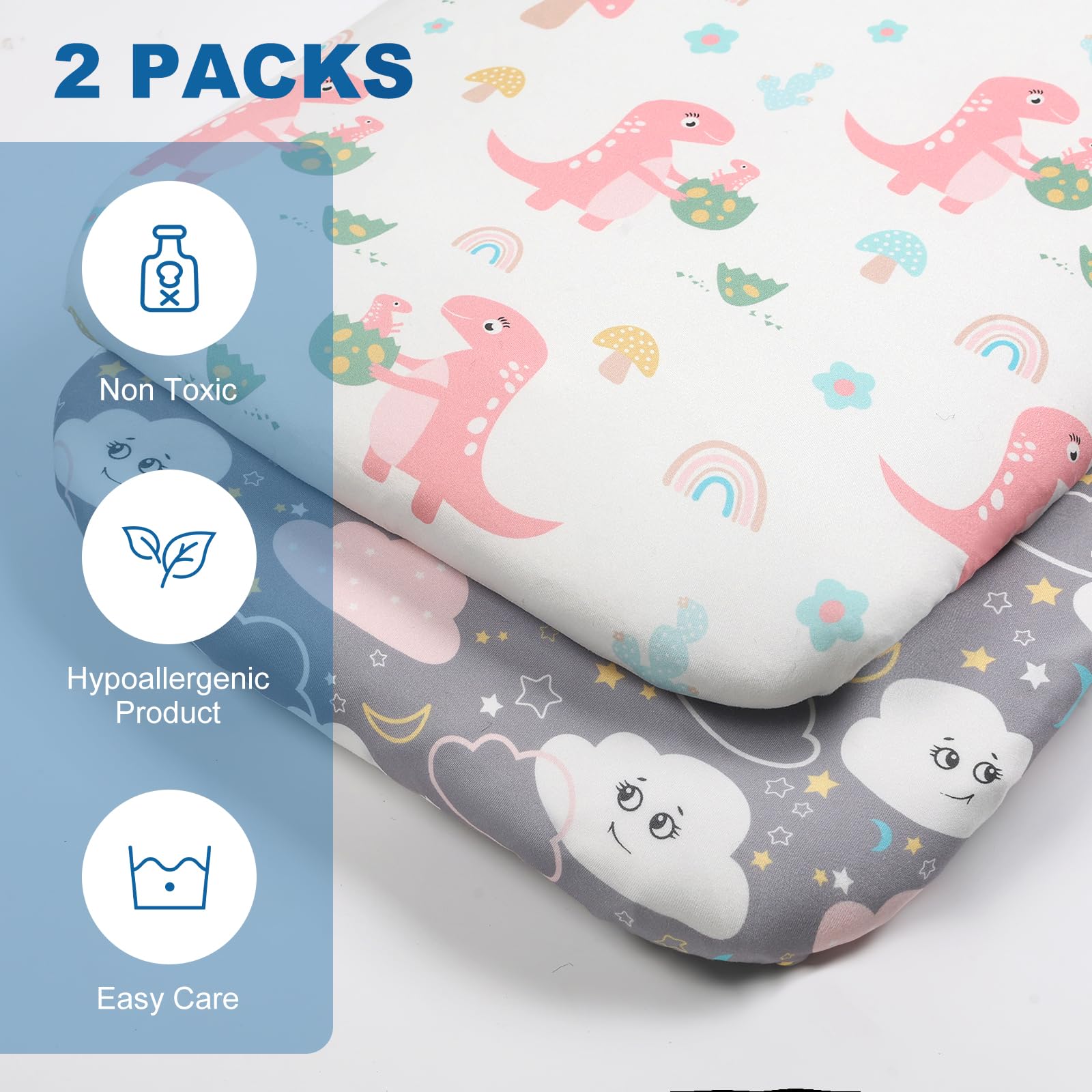 2-Piece Bassinet Bed Sheet Set - Soft & Comfy Stretch Fabric for Rectangle, Oval, Halo & Hourglass Mattresses (Dinosaur Egg Print) - Perfect for Nursery, Baby Shower Gifts & Newborn Sleep Comfort