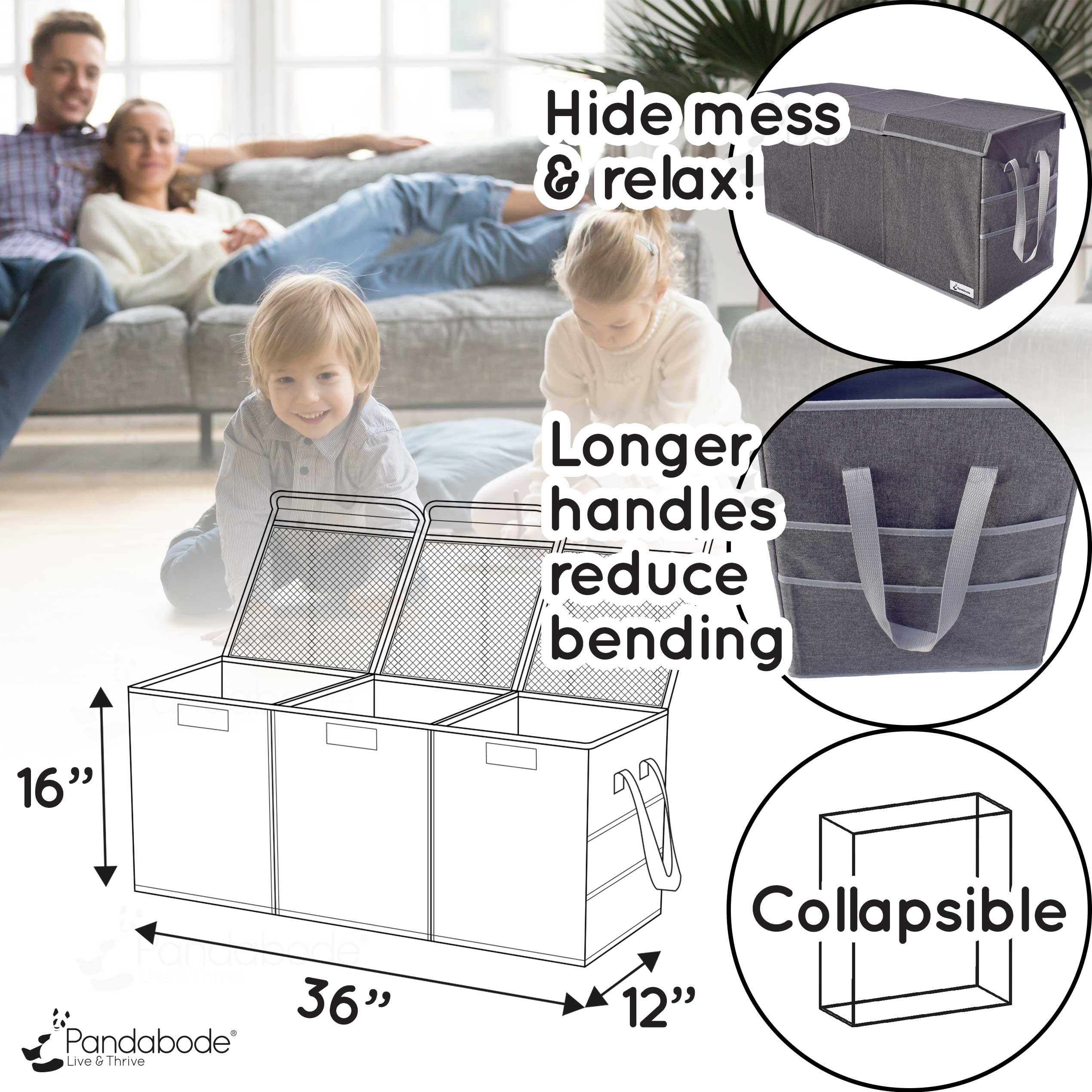 Extra Large Toy Storage Box - Durable Collapsible Toy Organizer with Pockets for Kids Bedroom & Living Room - 36 x 16 x 12 Inches Gray - Perfect for Storing Toys, Books & Kids' Belongings