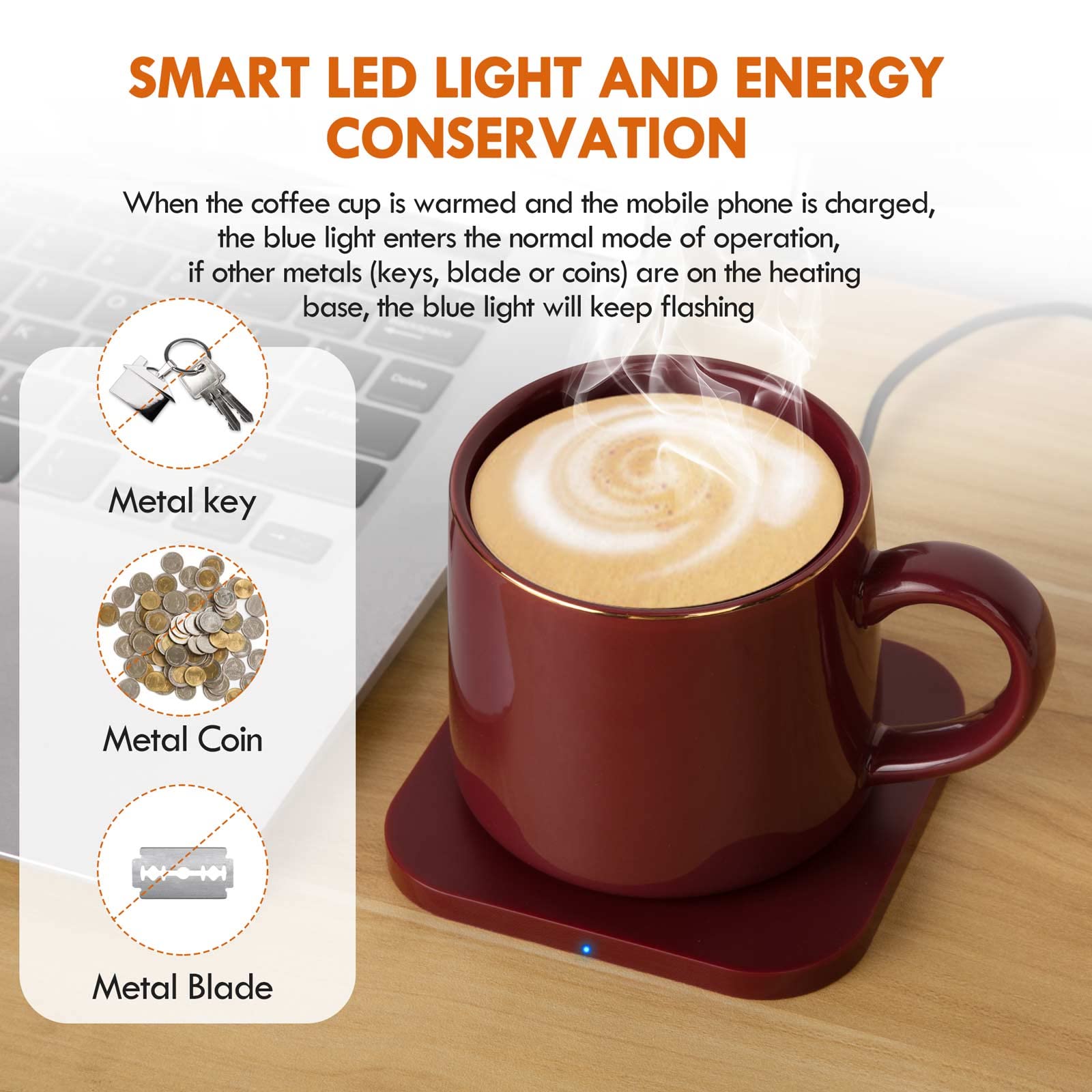 Electric Coffee Mug Warmer & 12oz AB-Grade Porcelain Cup Set - 15W Beverage Warmer for Coffee, Tea, Cocoa & Milk - Perfect for Home Office Desk Use & Gift Giving
