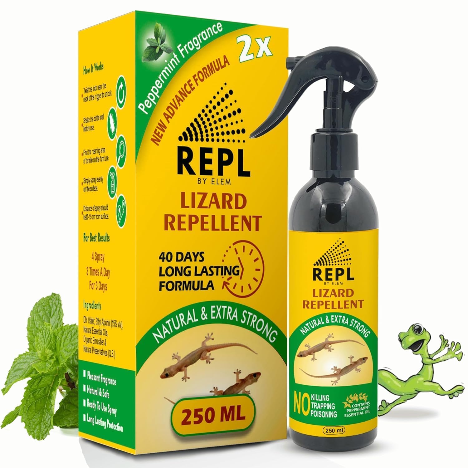 Natural Peppermint & Citronella Lizard Repellent Spray - 250ml | Safe & Effective Pest Control for Home | Non-Toxic, Allergy-Free Formula for Kids & Adults | Indoor & Outdoor Use for Patios, Garages & Gardens