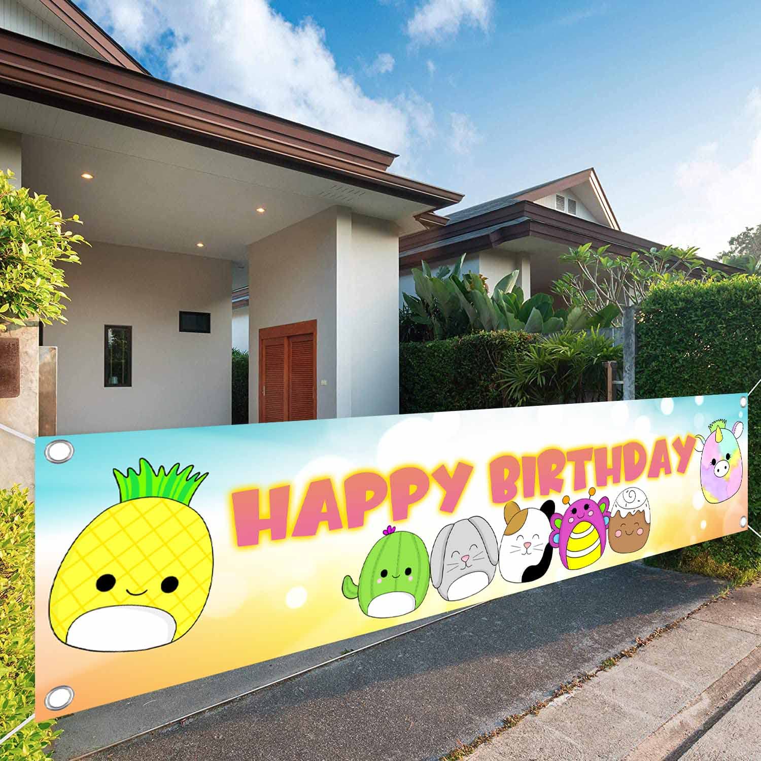 Soft Squishy Toys for Birthday Party Decorations | Cute SQUISHY Friends Banner & Outdoor Yard Sign | Pillow Squishy Theme Party Supplies for Kids - Perfect for Birthday Celebrations, Backyard Parties & Outdoor Events