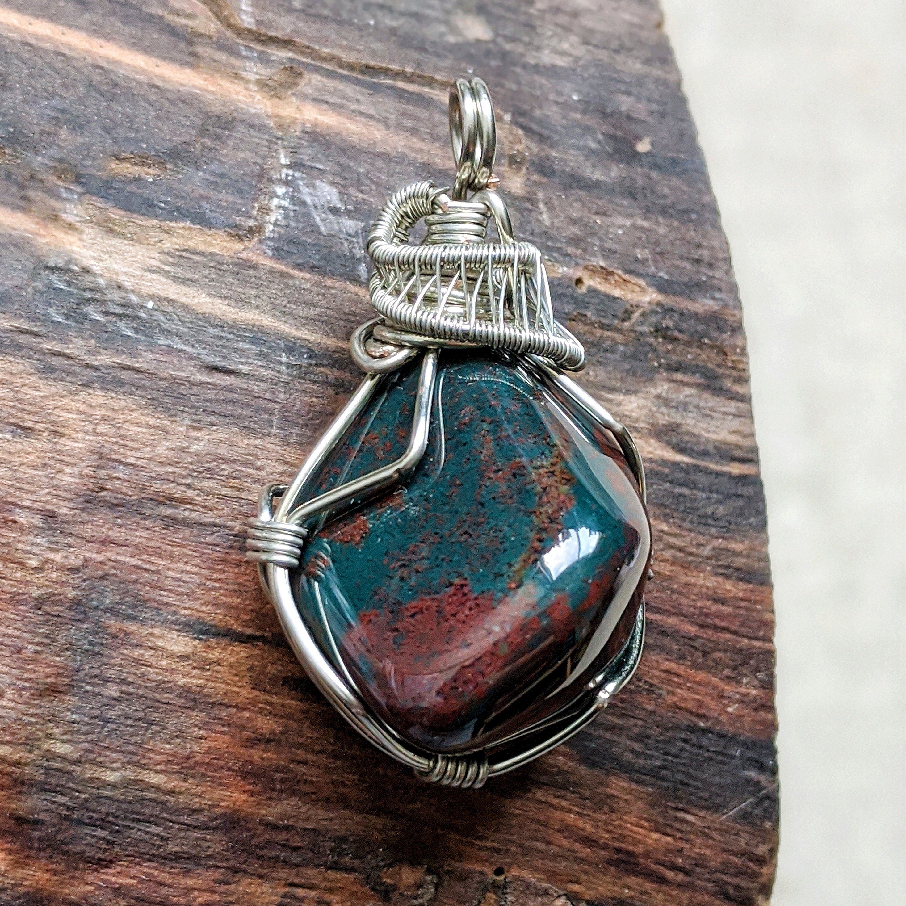 Natural Bloodstone Necklace with White Gold Plated Brass Pendant - Healing Crystal Jewelry for Women, Meditation & Energy Balancing